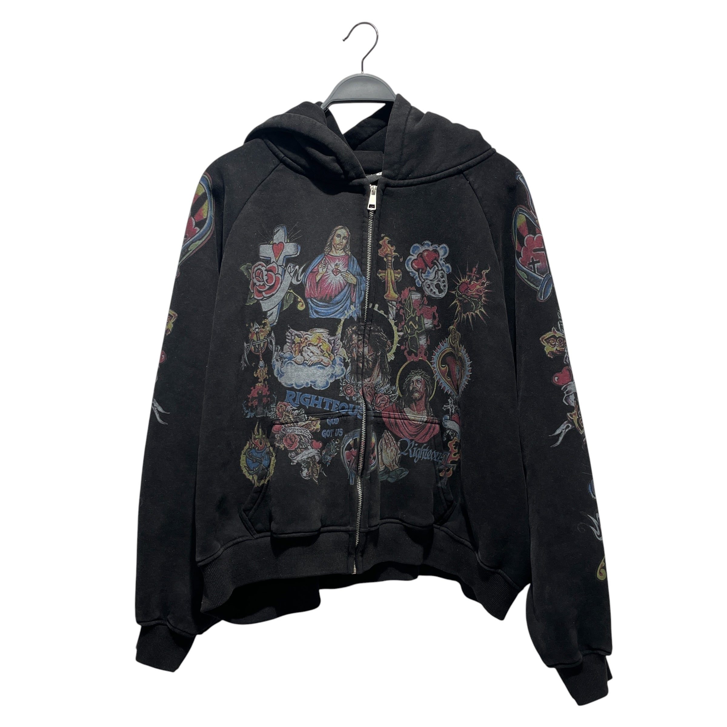 rightous/Zip Up Hoodie/XL/Graphic/Cotton/BLK/god got us view 1