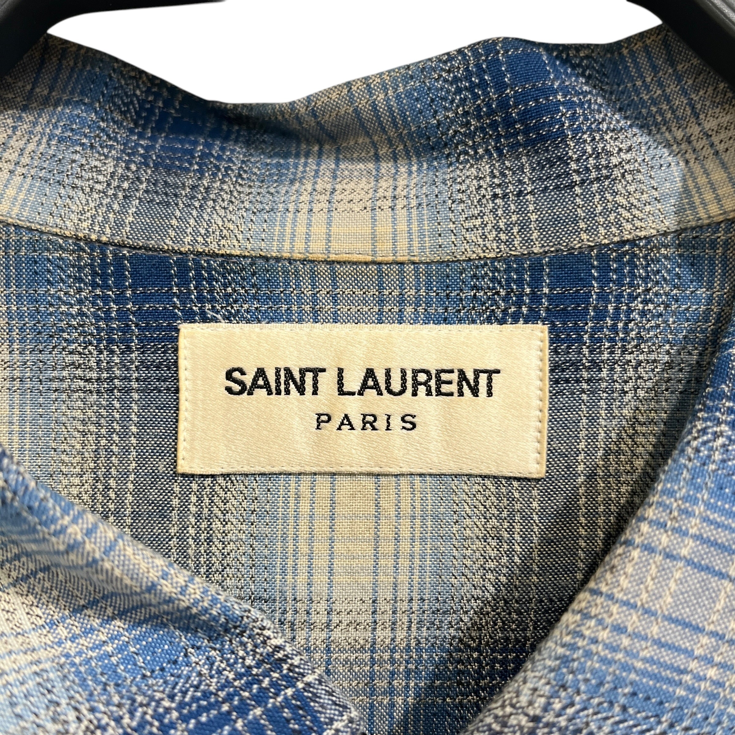 SAINT LAURENT/Hedi Slimane/Flannel Shirt/40/Cotton/BLU/Plaid/2014 (Sz 40 / 15 3/2) view 3