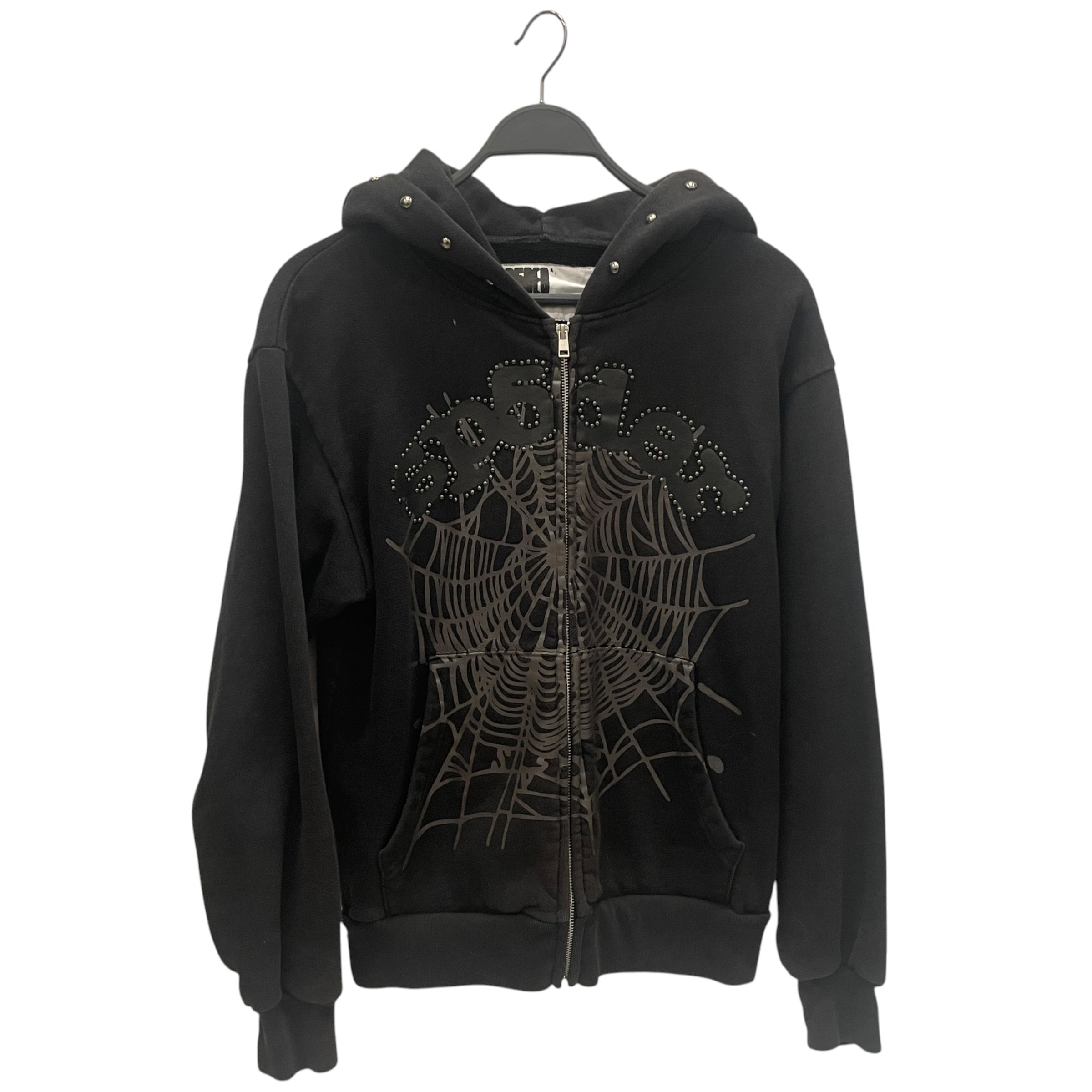 Sp5der/Hoodie/S/Cotton/BLK/studded zip up view 1