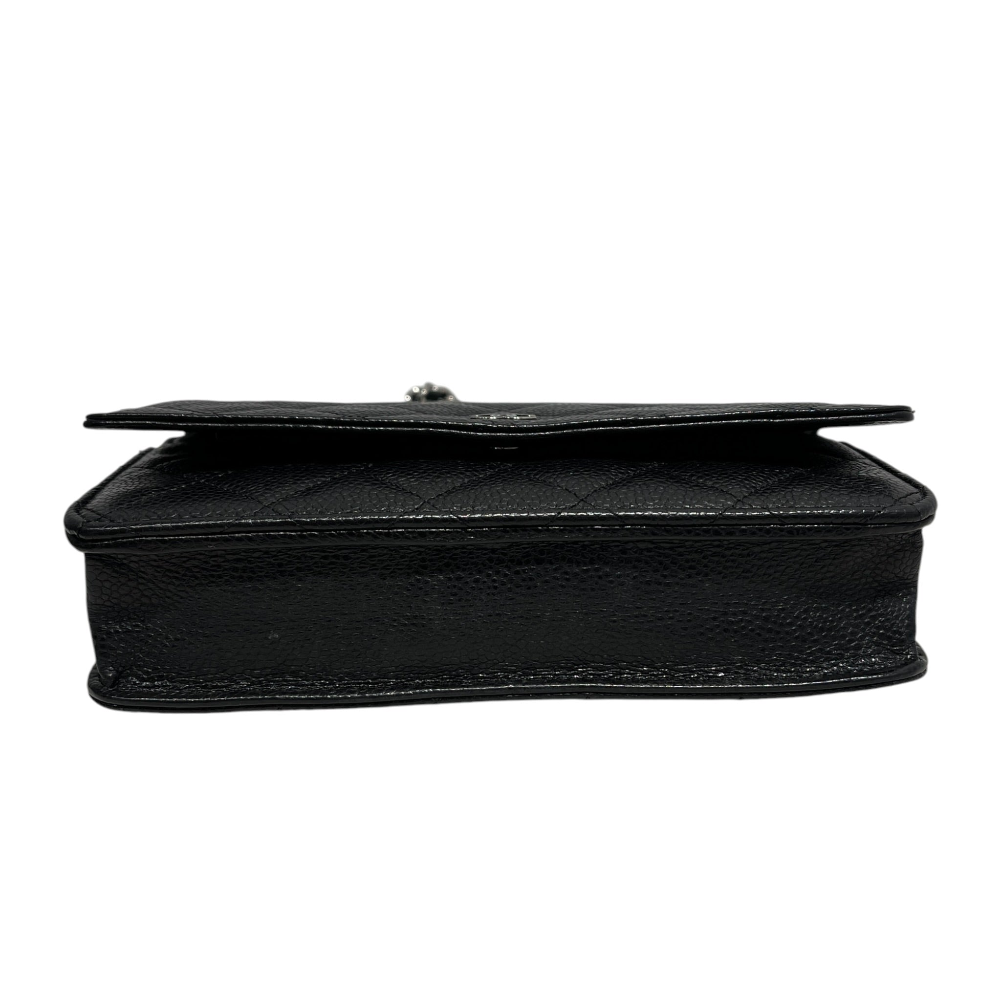 CHANEL/Cross Body Bag/Leather/BLK/classic wallet on chain/caviar view 3