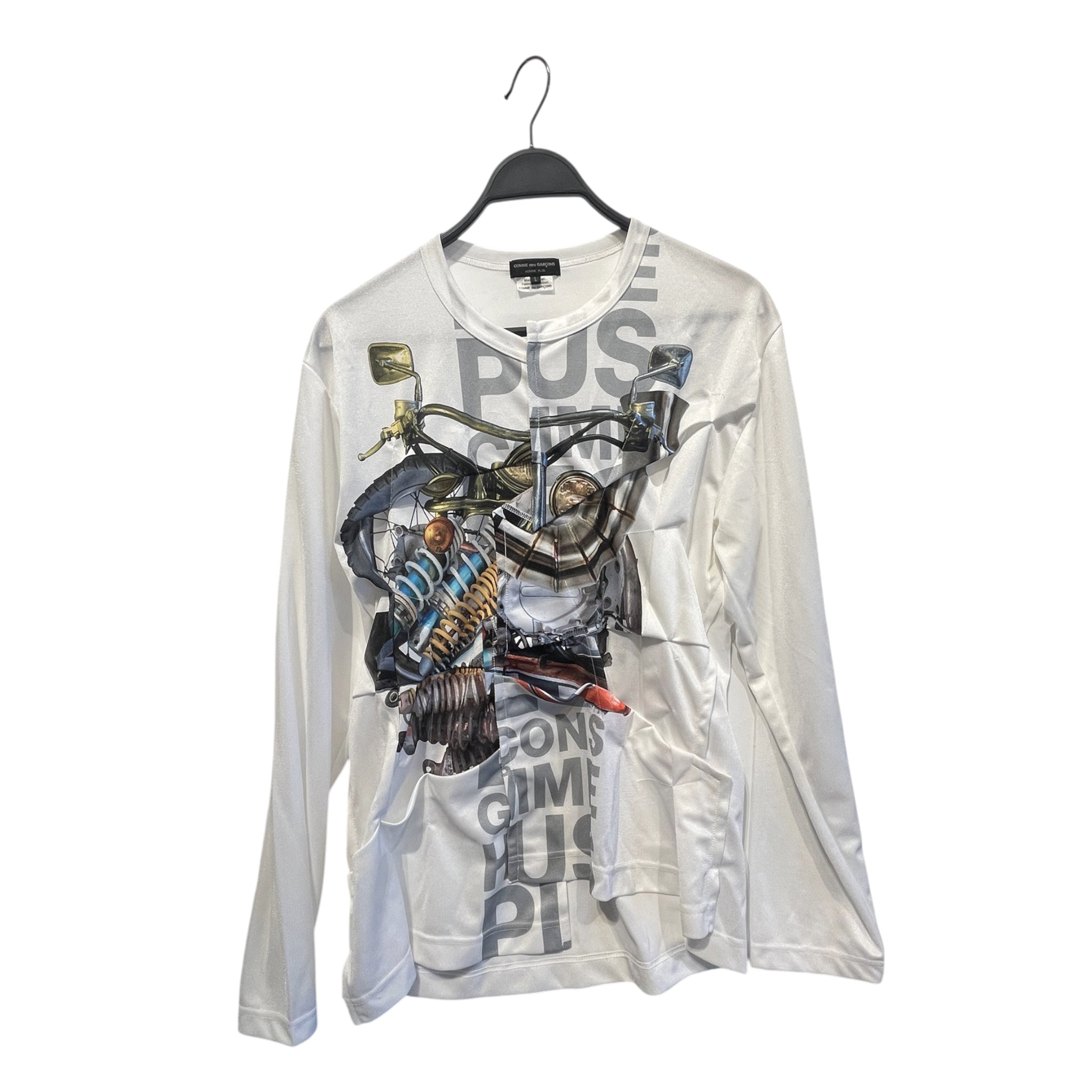 COMME des GARCONS HOMME PLUS/LS T-Shirt/L/Polyester/WHT/Graphic/mechanical collage graphic view 1