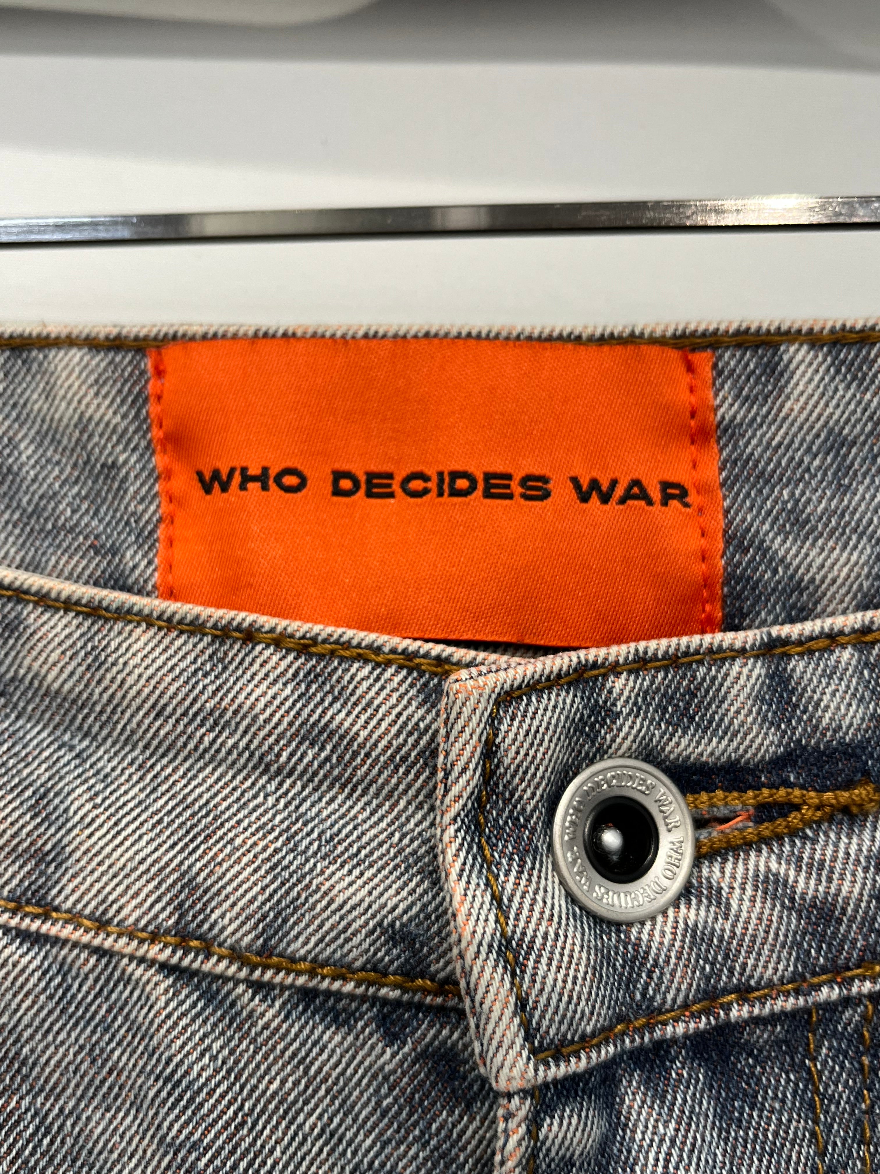 WHO DECIDES WAR/Straight Pants/36/Cotton/IDG/Button Fly/All Over Print/orange stained glass denim view 3