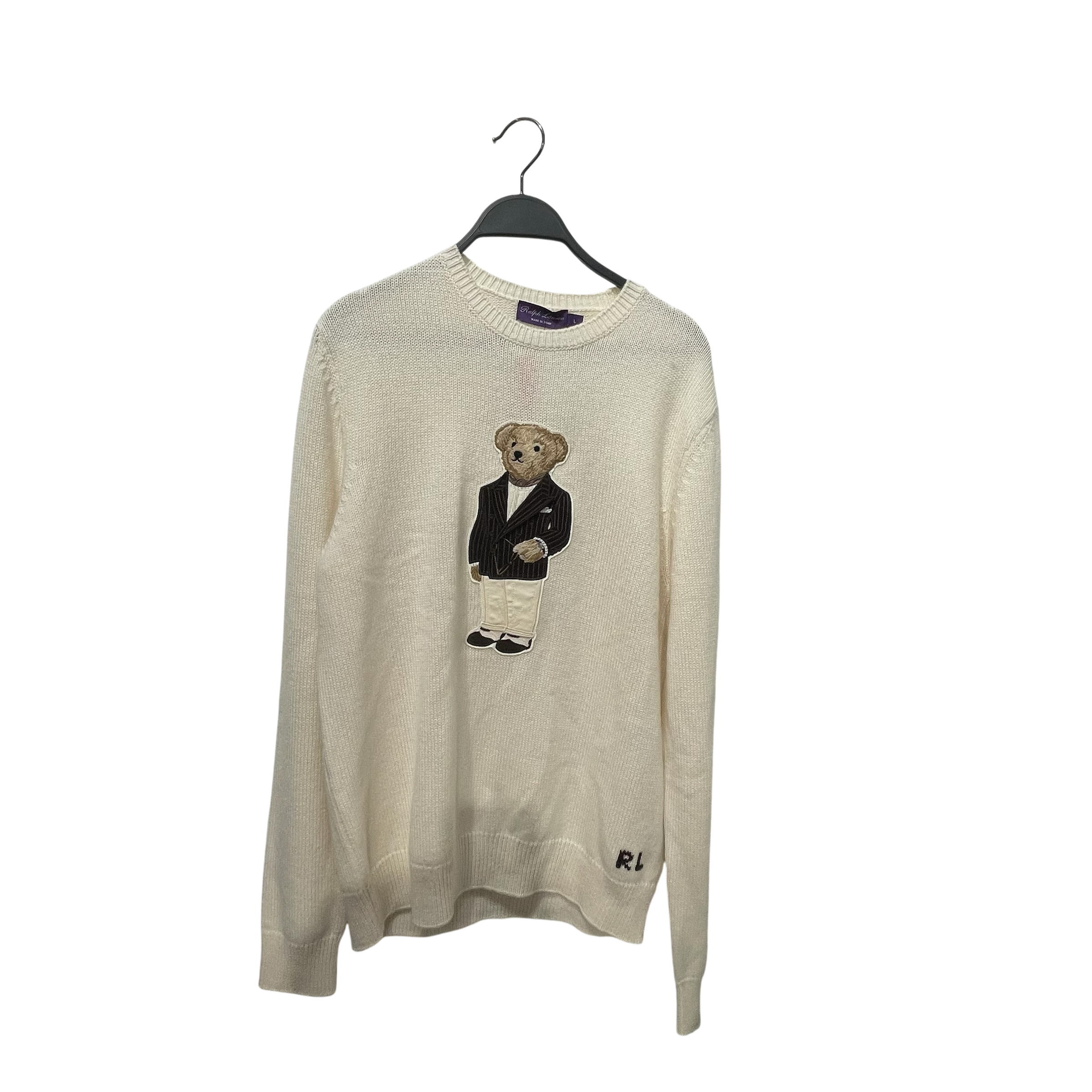 RALPH LAUREN PURPLE LABEL/Heavy Sweater/L/Graphic/Cashmere/CRM/Polo Bear Cashmere Sweater view 1