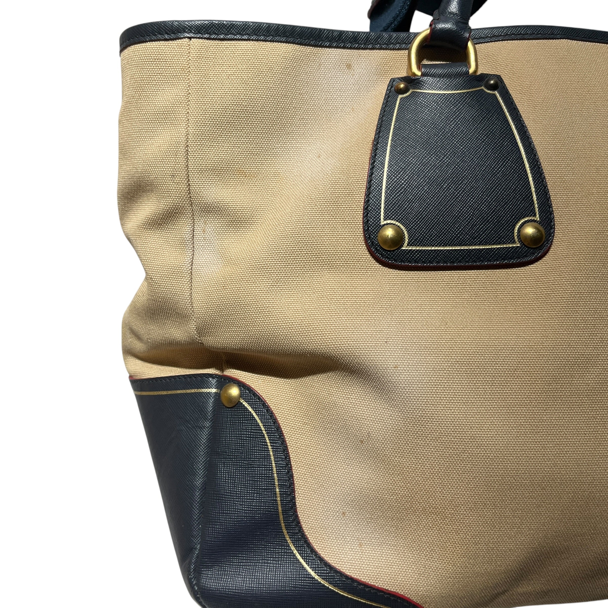 PRADA/Hand Bag/Leather/MLT/bicolor canvas bowler bag view 7