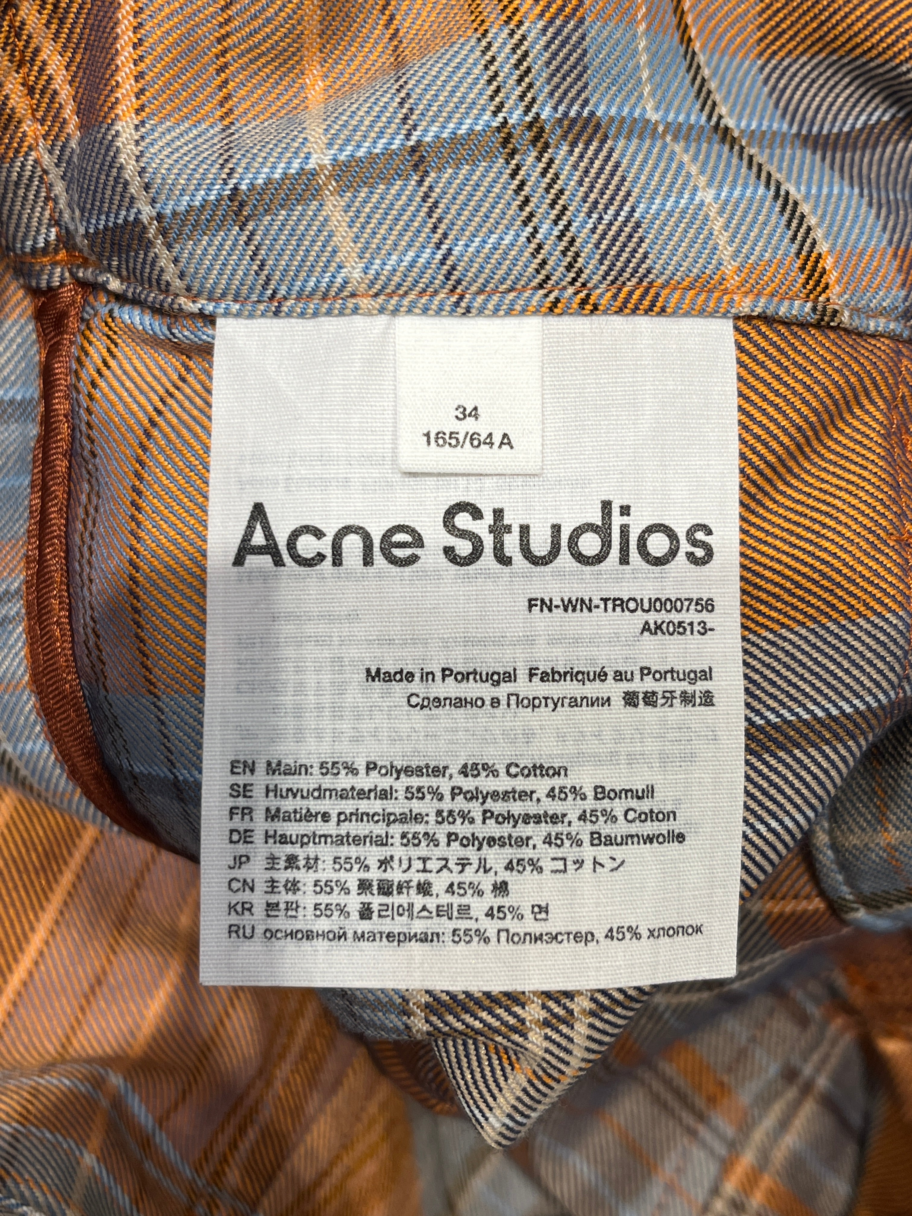 Acne Studios/Shorts/34/Plaid/Cotton/ORN/BLUE BUCKLE CAPRIS view 3