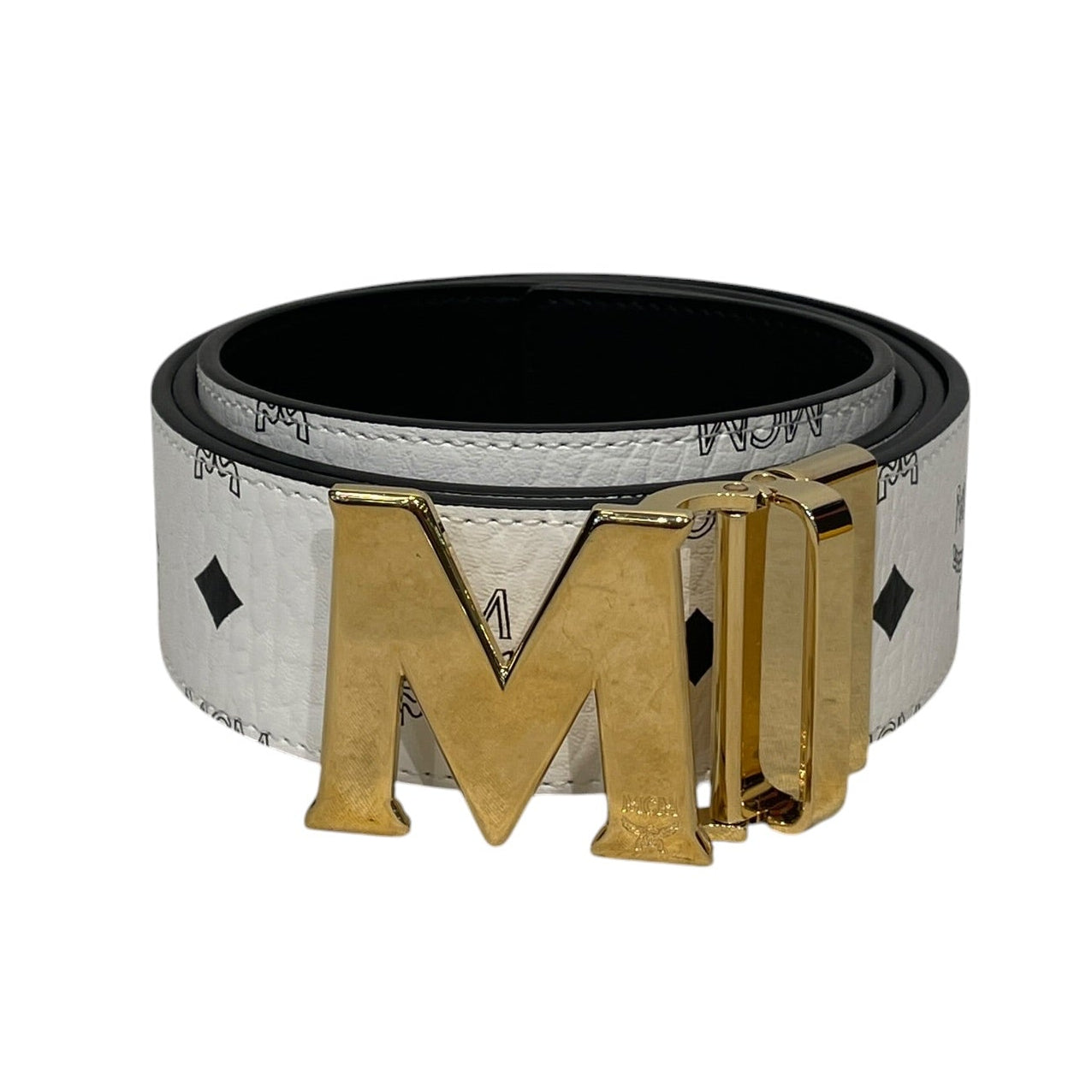 MCM/Belt/Monogram/Leather/WHT/GOLD M HARDWARE/NWT view 1