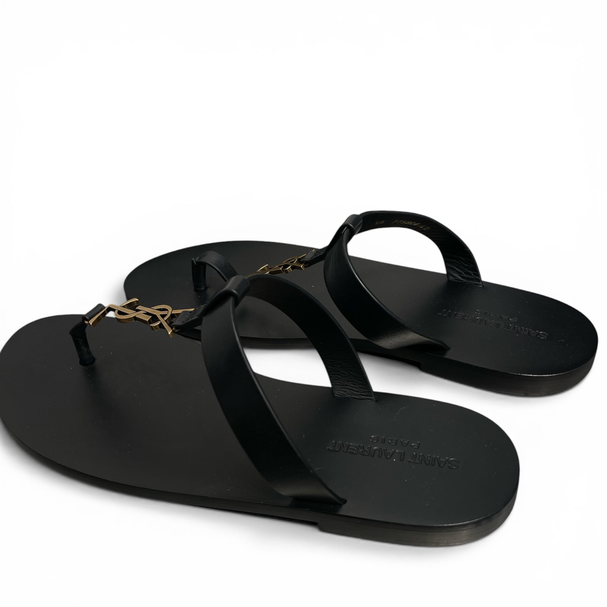 YVES SAINT LAURENT/Sandals/EU 42/Leather/BLK/YSL LOGO SANDAL view 2