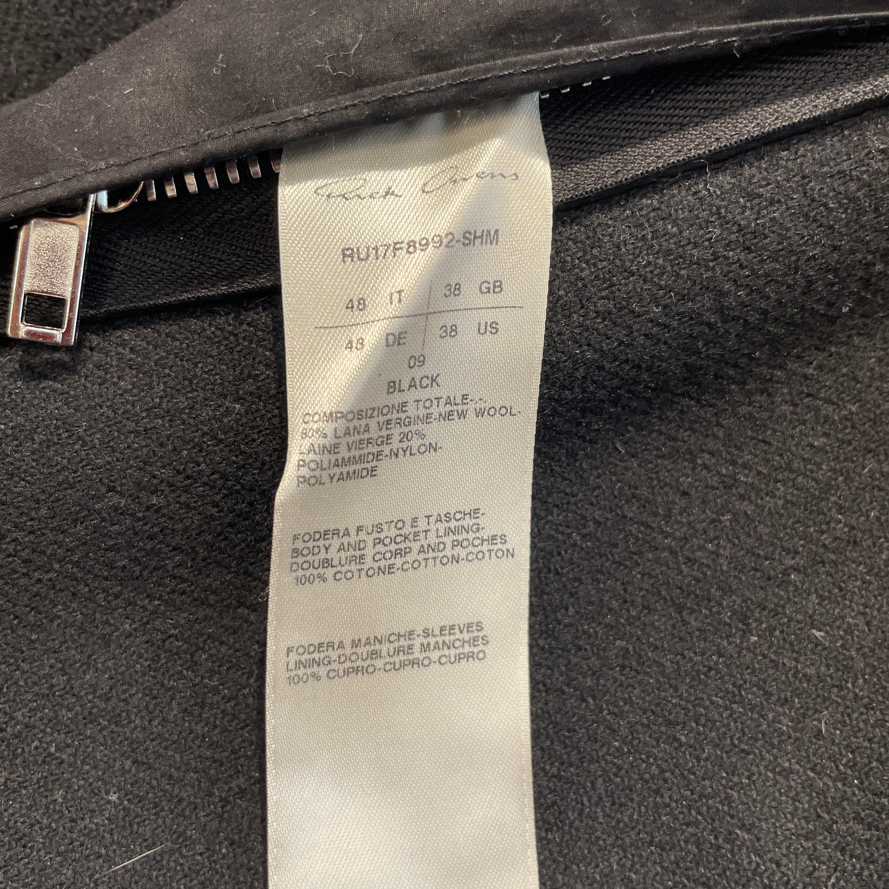 Rick Owens/Peacoat/48/Wool/BLK/ASYMETRICAL ZIP view 3