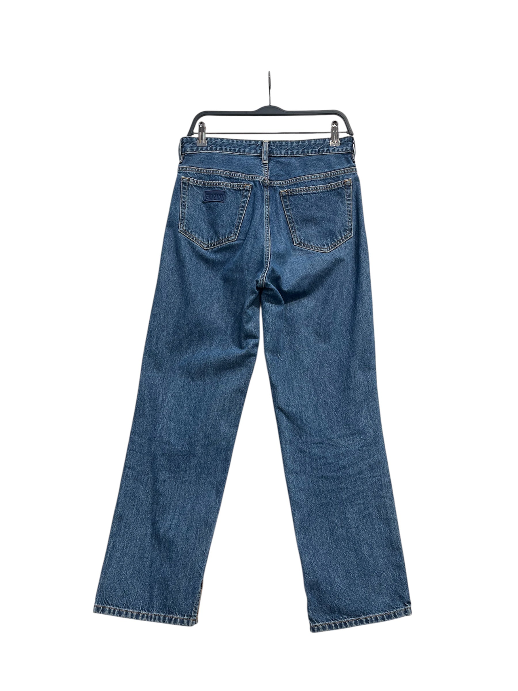 GANNI/Wide Leg Pants/29/Cotton/BLU/pnk button/ back pocket patch view 2