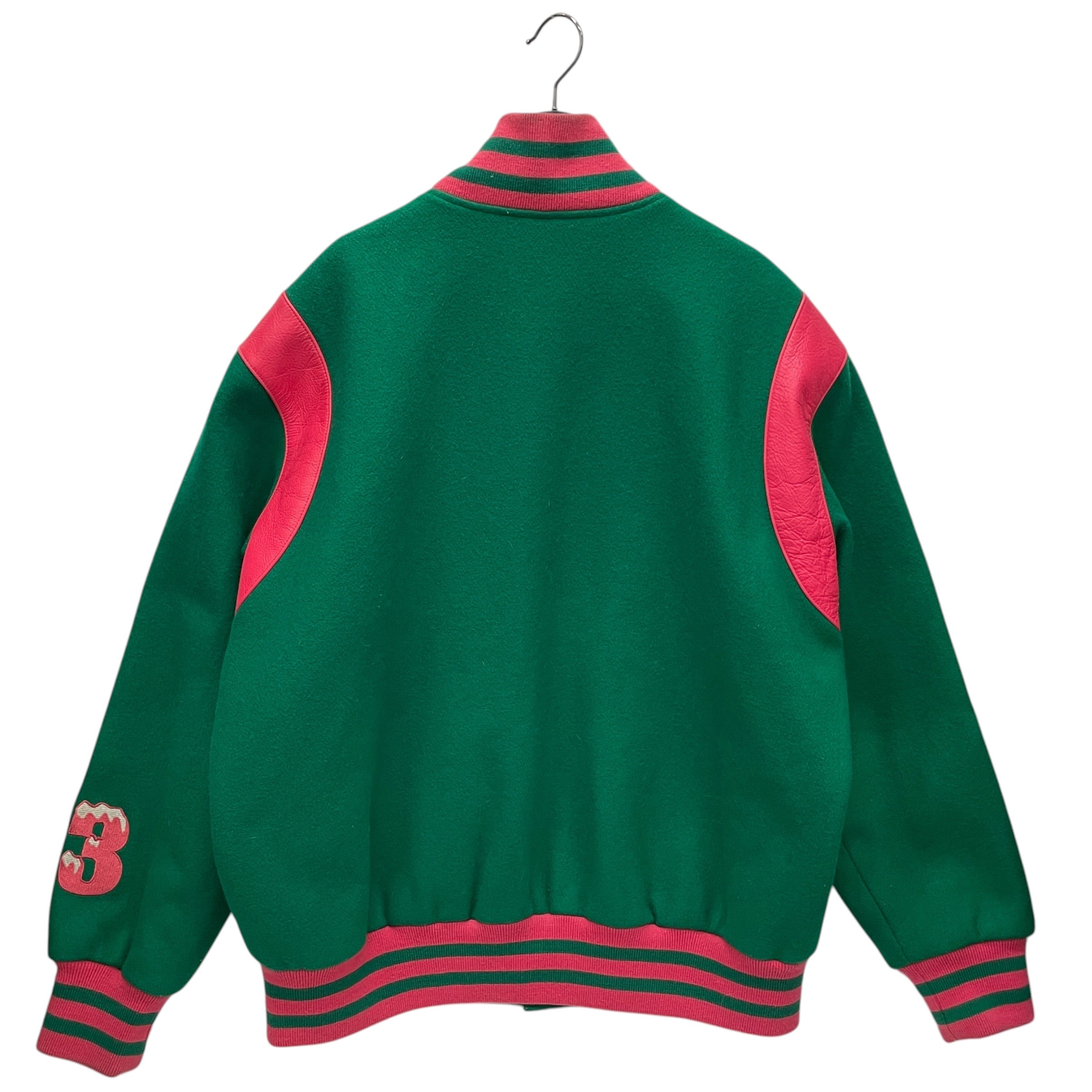 BILLIONAIRE BOYS CLUB/Baseball Jkt/L/Wool/GRN/VINTAGE PINK TRIM VARSITY view 2