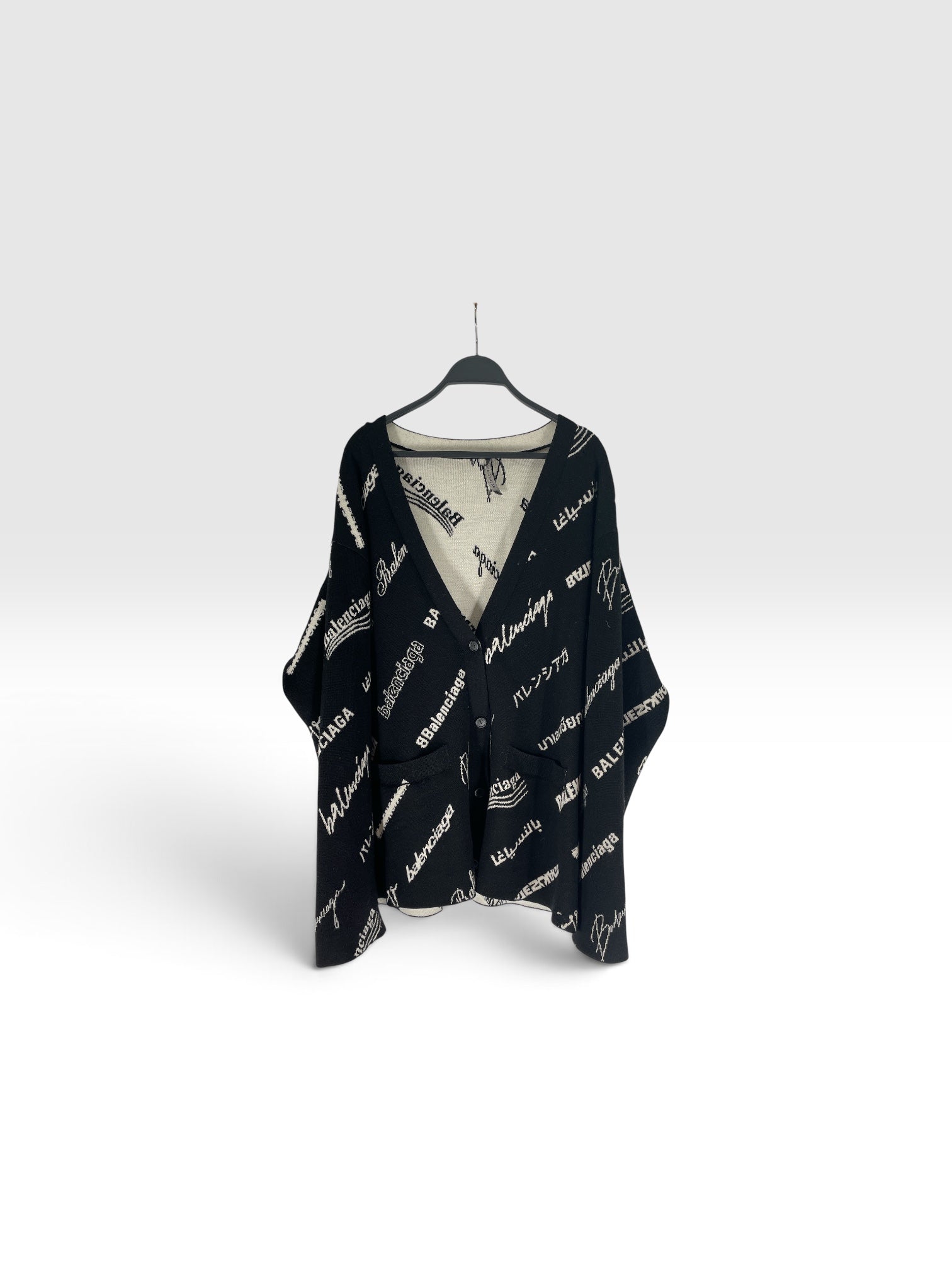 BALENCIAGA/Heavy Cardigan/5/All Over Print/Polyester/BLK/LOGO KNIT CARDIGAN view 1