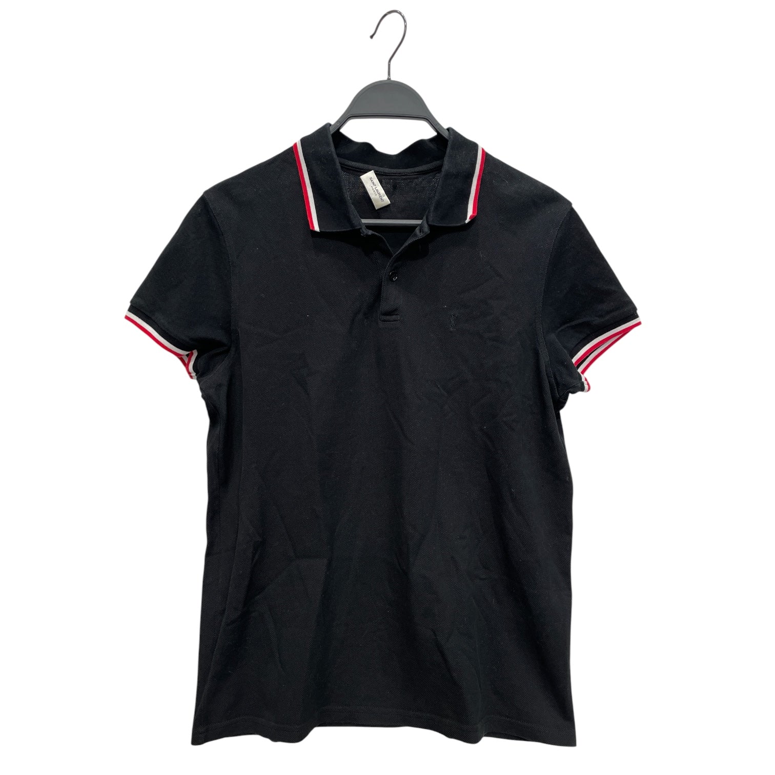 SAINT LAURENT/Polo Shirt/XL/Cotton/BLK/Open Coller/RED WHITE COLLAR AND SLEEVES view 1
