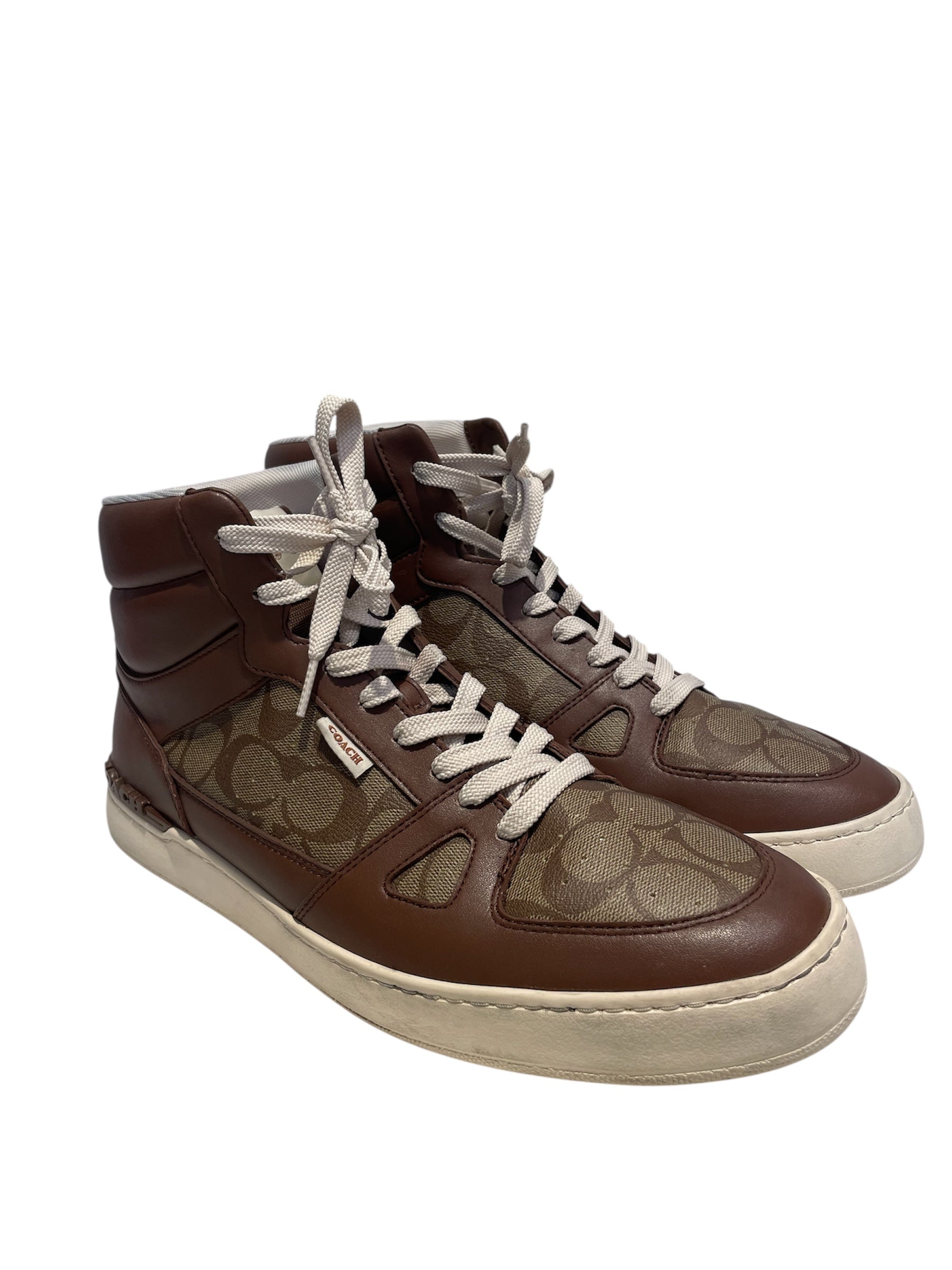 COACH/Hi-Sneakers/US 13/Monogram/Leather/BRW/WHITE LACES/ BROWN LEATHER view 1