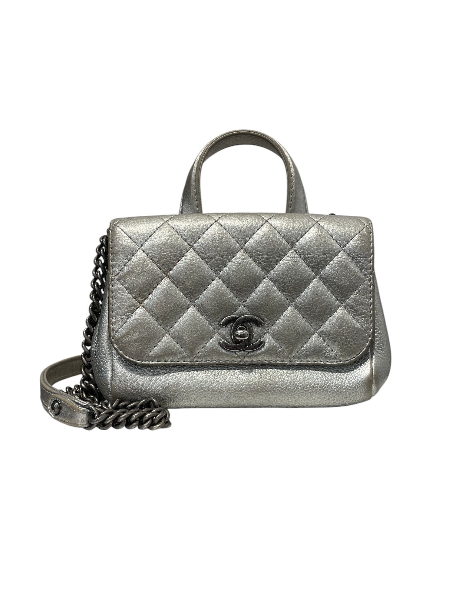 CHANEL/Cross Body Bag/Leather/SLV/MINI COCO HANDLE BAG view 1