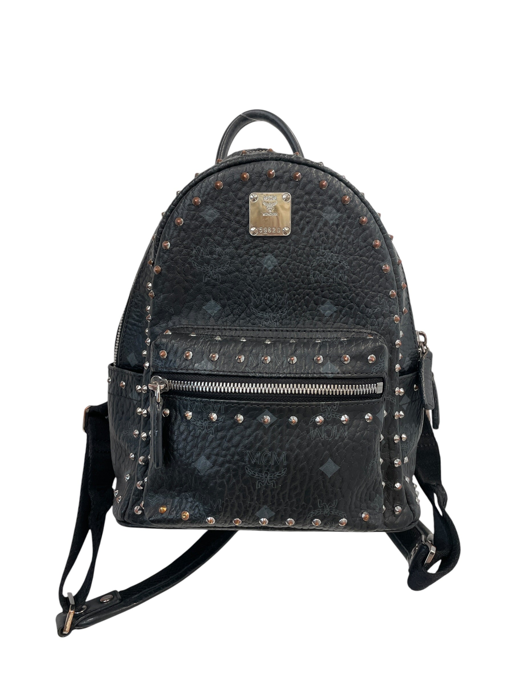 MCM/Backpack/Monogram/Leather/BLK/5962d mini spikes view 1