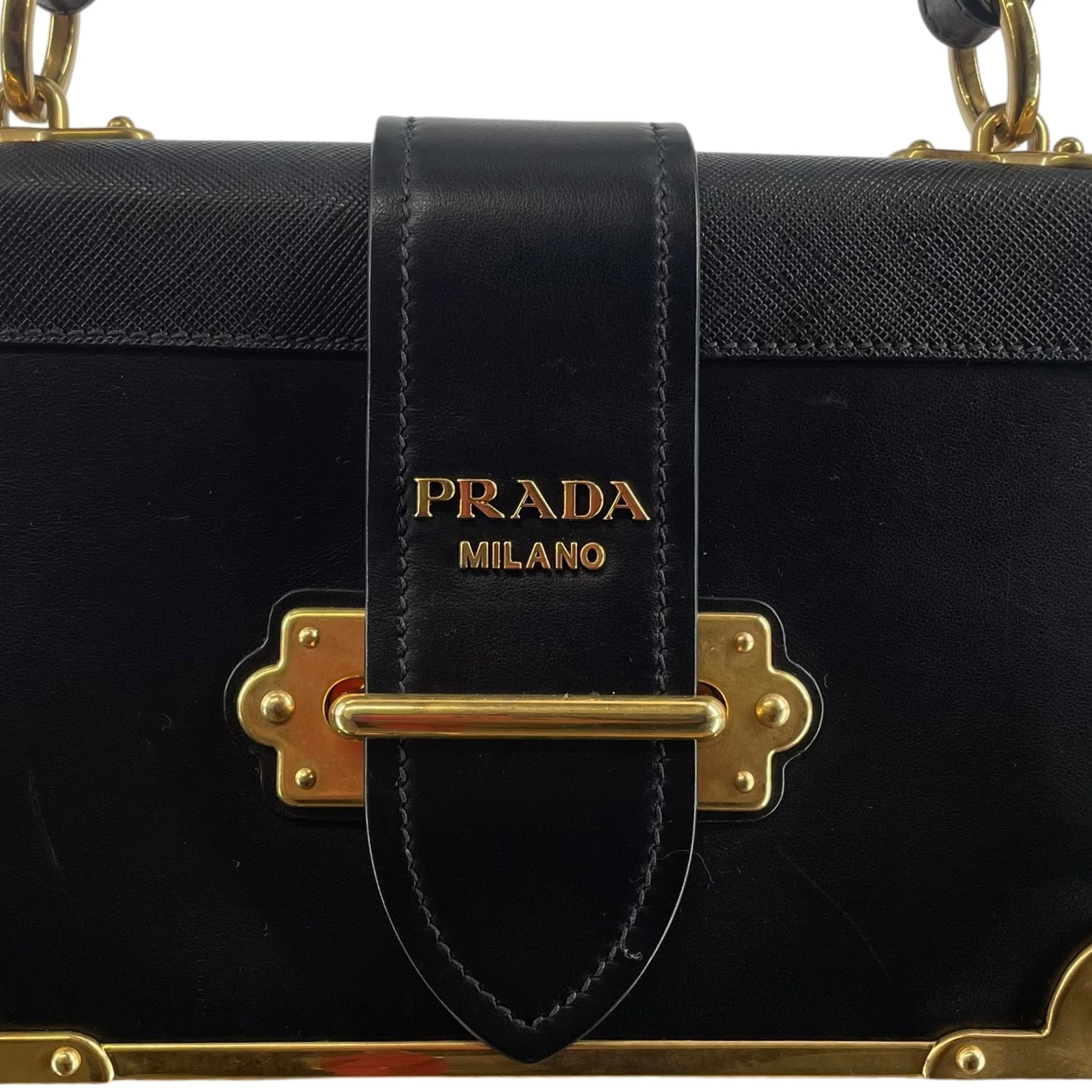 PRADA/Cross Body Bag/Leather/BLK/25/GOLD HARDWARE/LEATHER FLAP view 7