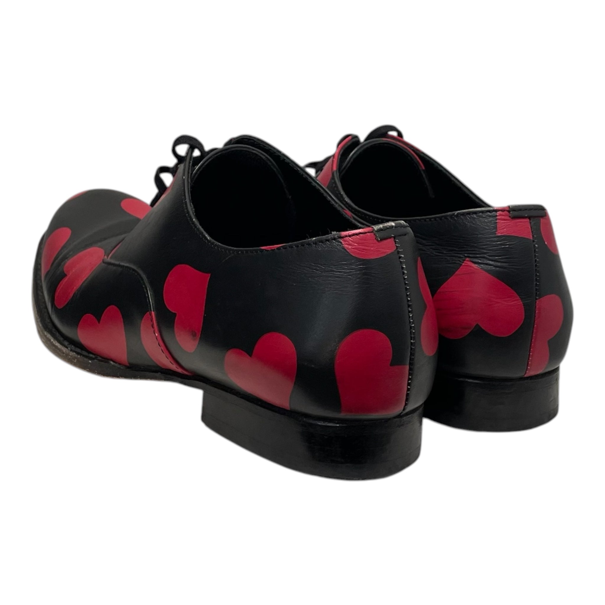 COMME des GARCONS/Dress Shoes/All Over Print/Leather/BLK/red heart loafers view 2
