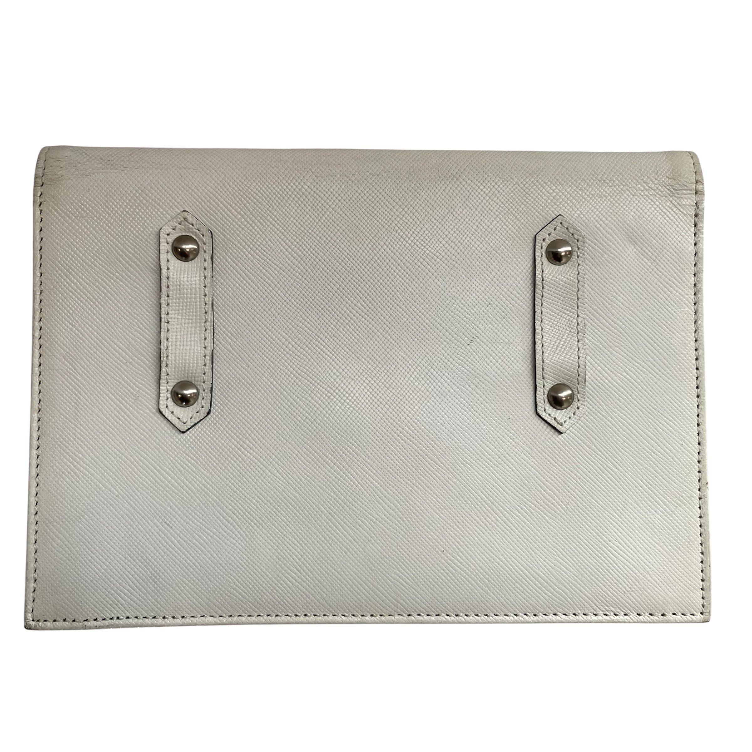 YVES SAINT LAURENT/Clutch Bag/Leather/WHT/SILVER STUDS/MONOGRAM LINEN view 2