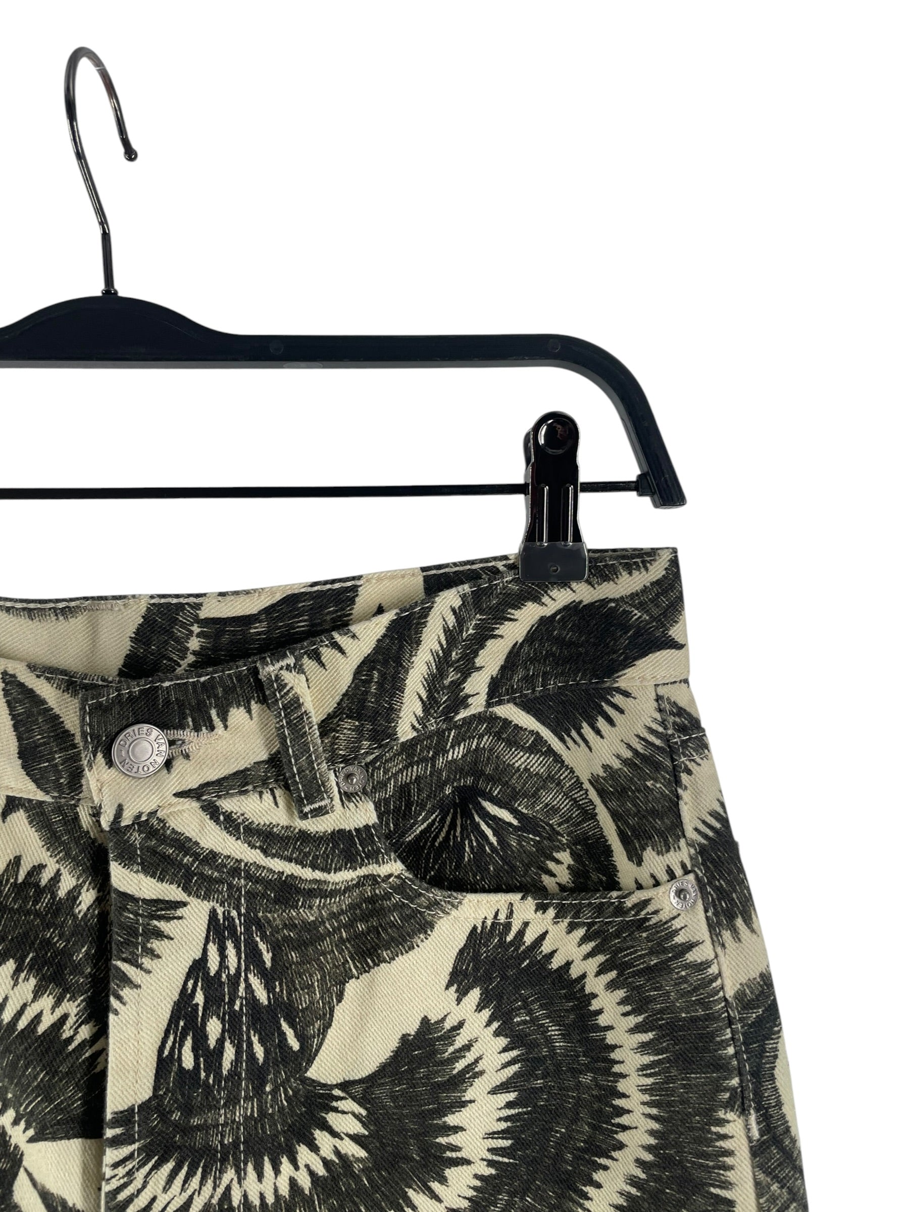 DRIES VAN NOTEN/Bottoms/27/Floral Pattern/Cotton/CRM/CREAM/BLK FLORAL JEANS SZ27 view 3