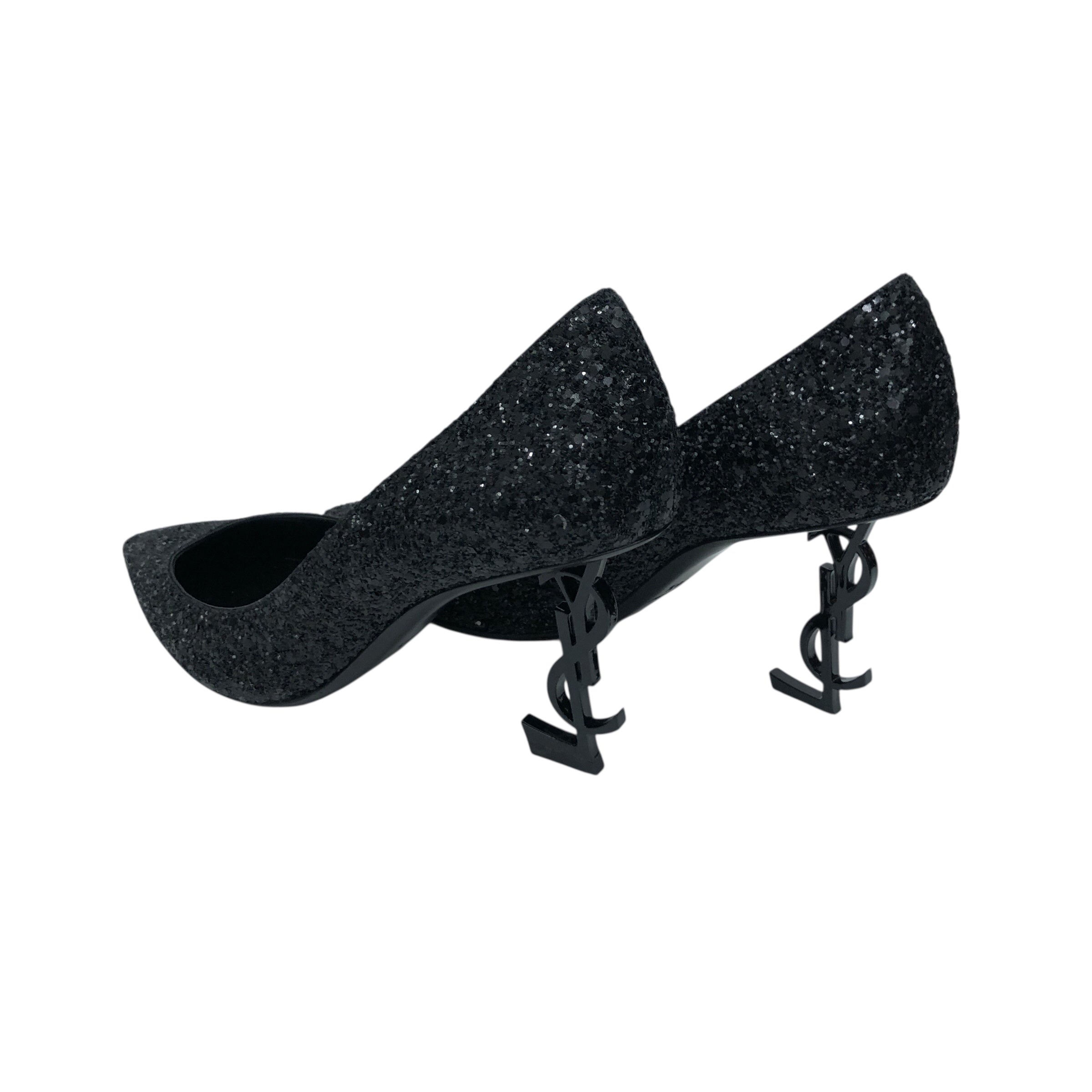 SAINT LAURENT/Heels/US 7.5/Leather/BLK/Sparkly YSL Heel view 2