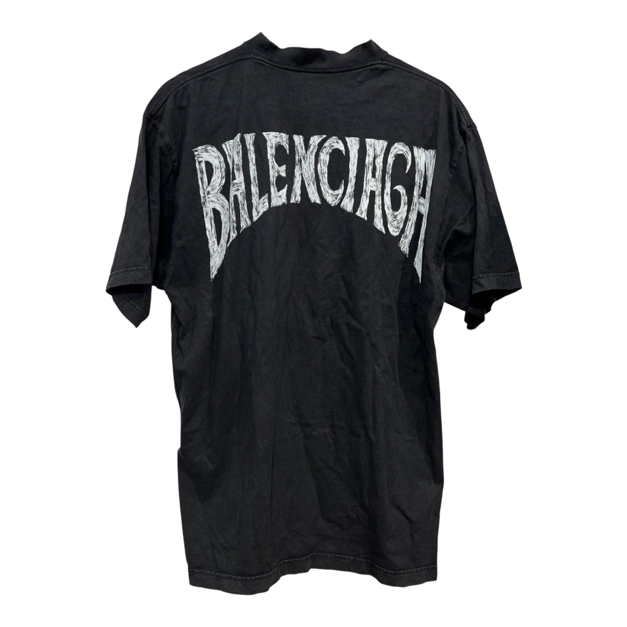 BALENCIAGA/T-Shirt/S/Cotton/BLK/FADED HAND DRAWN LOGO TEE view 2