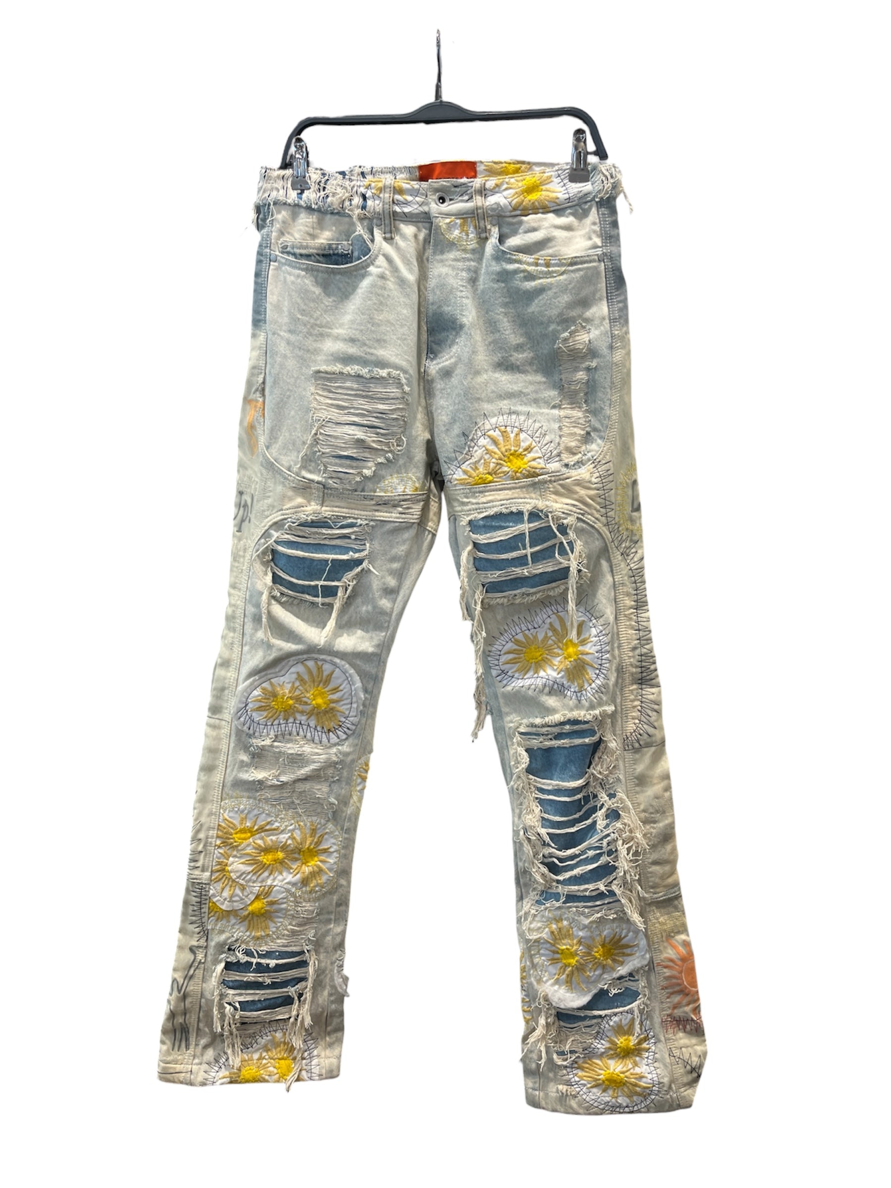 WHO DECIDES WAR/Straight Pants/30/Denim/IDG/All Over Print/SUNFLOWER EMBROIDERY view 1
