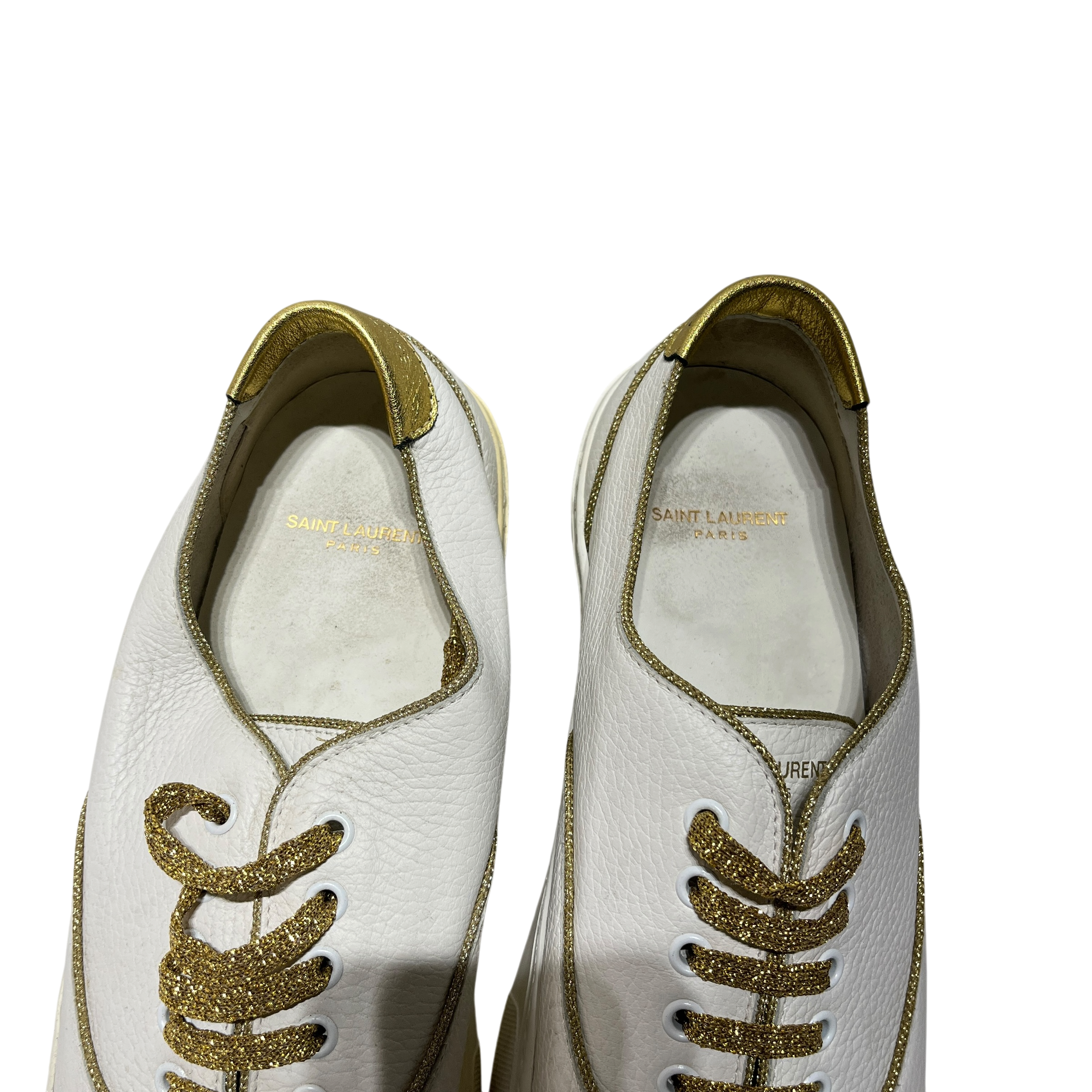 SAINT LAURENT/Low-Sneakers/US 12/Leather/WHT/Gold Glitter Laces view 4