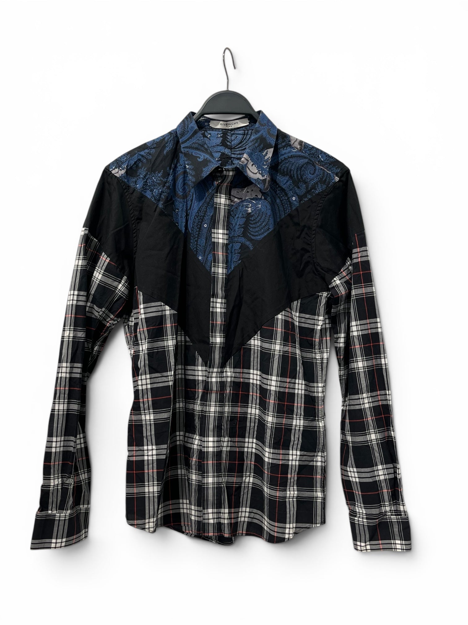 GIVENCHY/LS Shirt/41/Cotton/NVY/Plaid/BUTTERFLYPAISLEYONTOP view 1