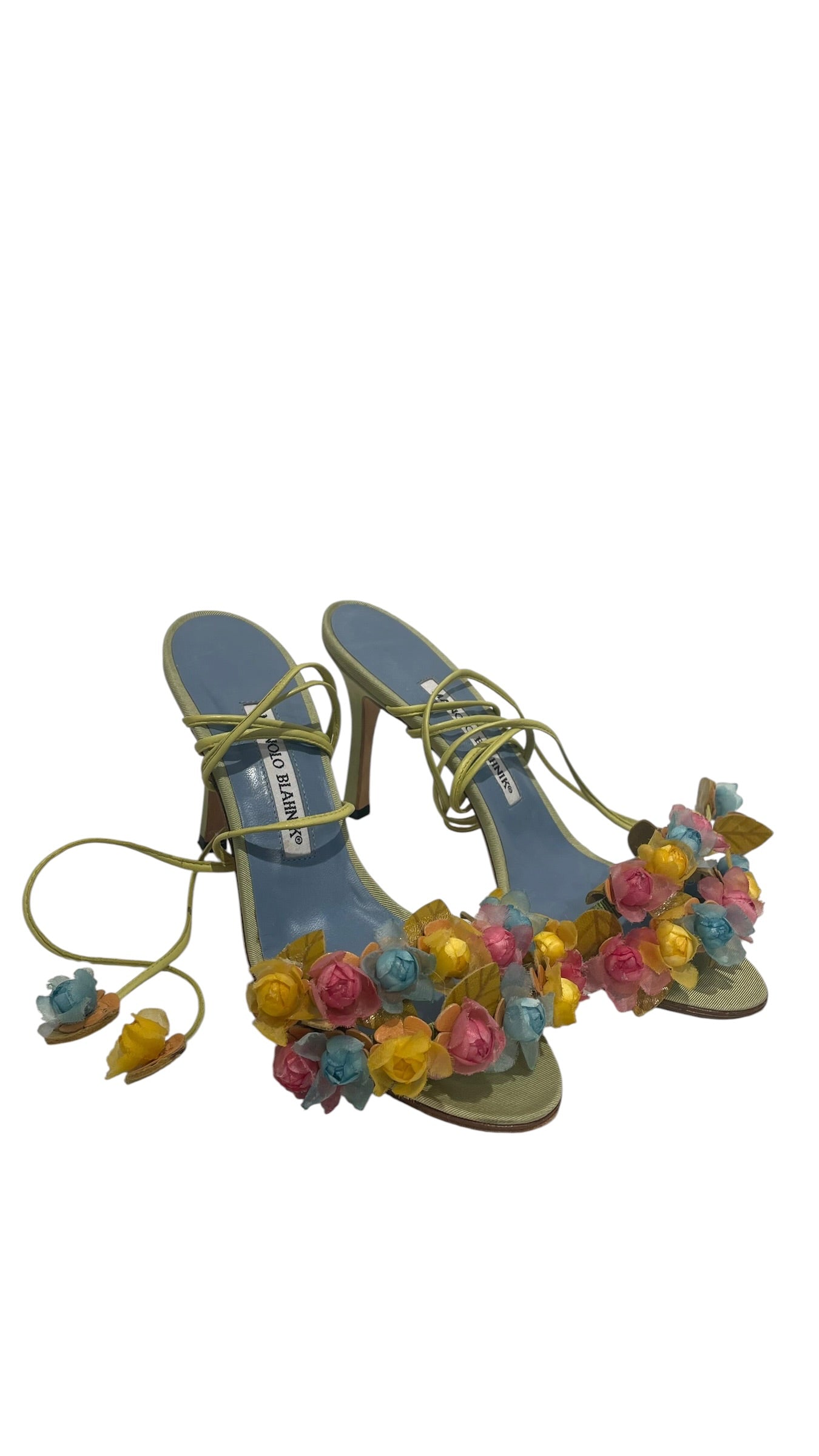 MANOLO BLAHNIK/Heels/EU 37/Nylon/GRN/Floral Lace Up Sandal view 1