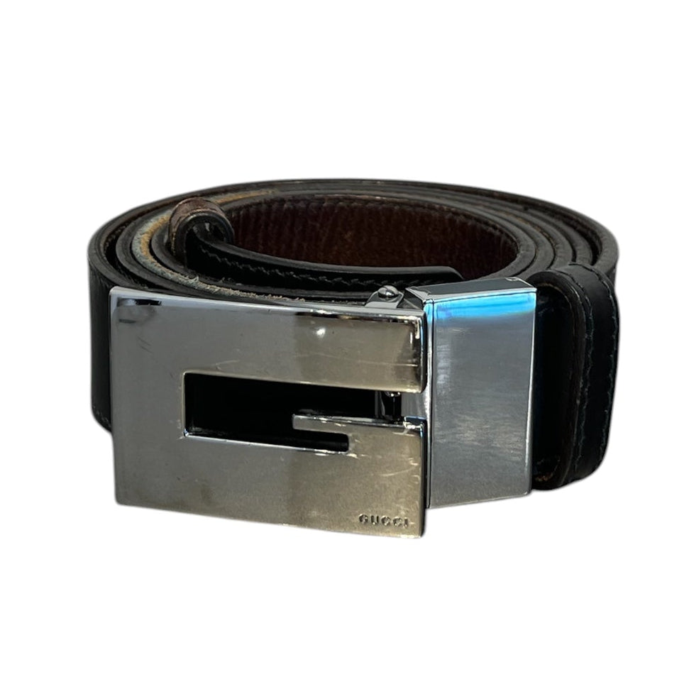 GUCCI/Belt/Leather/BLK/gucci block G logo belt view 1