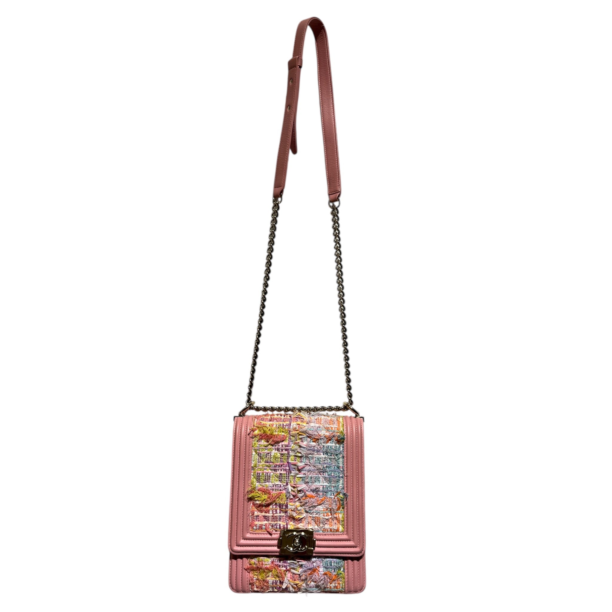 CHANEL/Cross Body Bag/Leather/PNK/Tweed North / South Boy Bag view 1