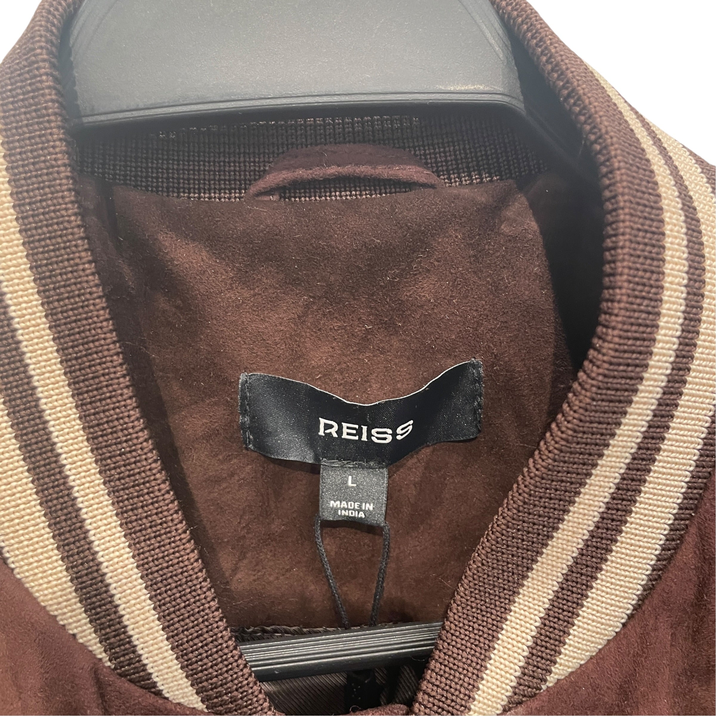 REISS/Baseball Jkt/L/Suede/BRW/Stripe/CHOCOLATE SUEDE BUTTON UP JKT view 2
