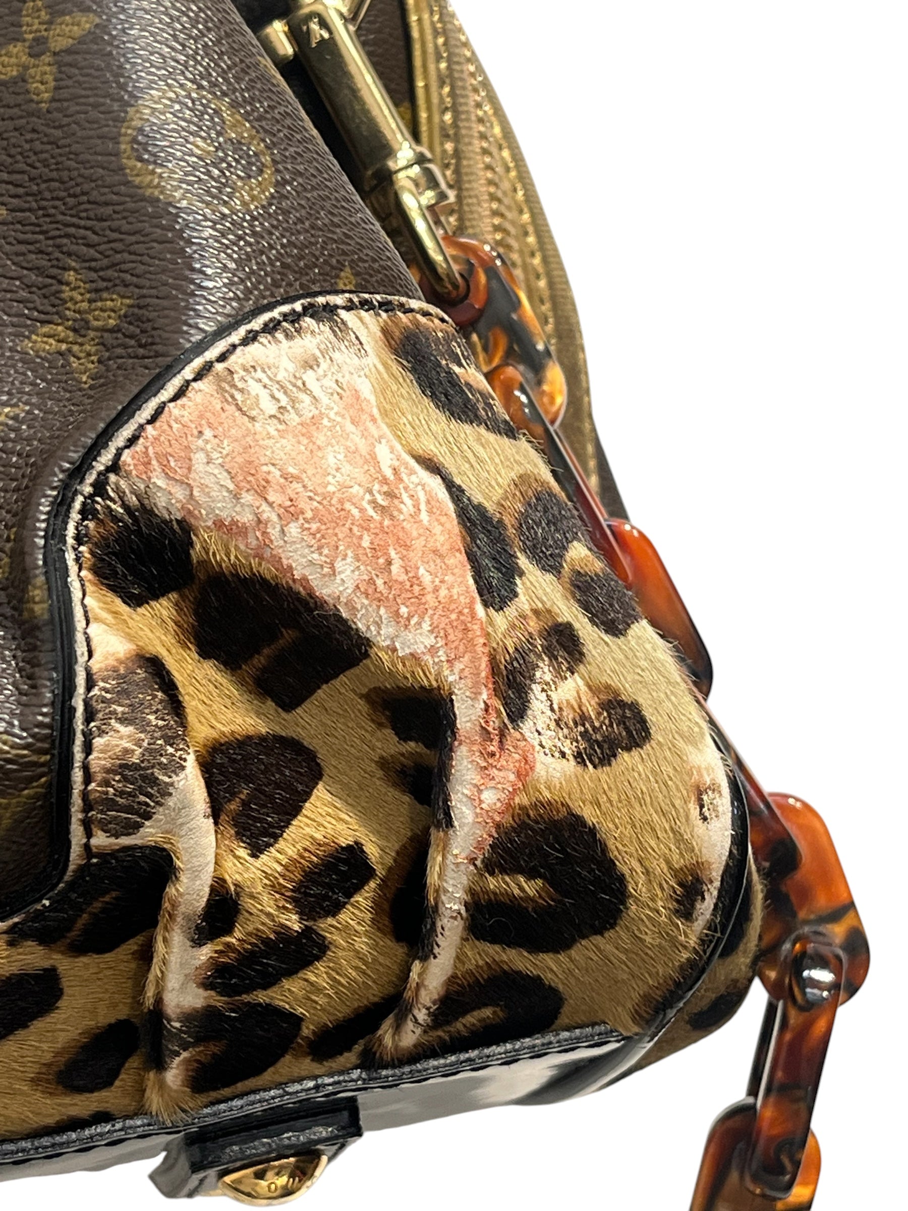 LOUIS VUITTON/Hand Bag/Monogram/BRW/gold accent with leopord bottm view 10