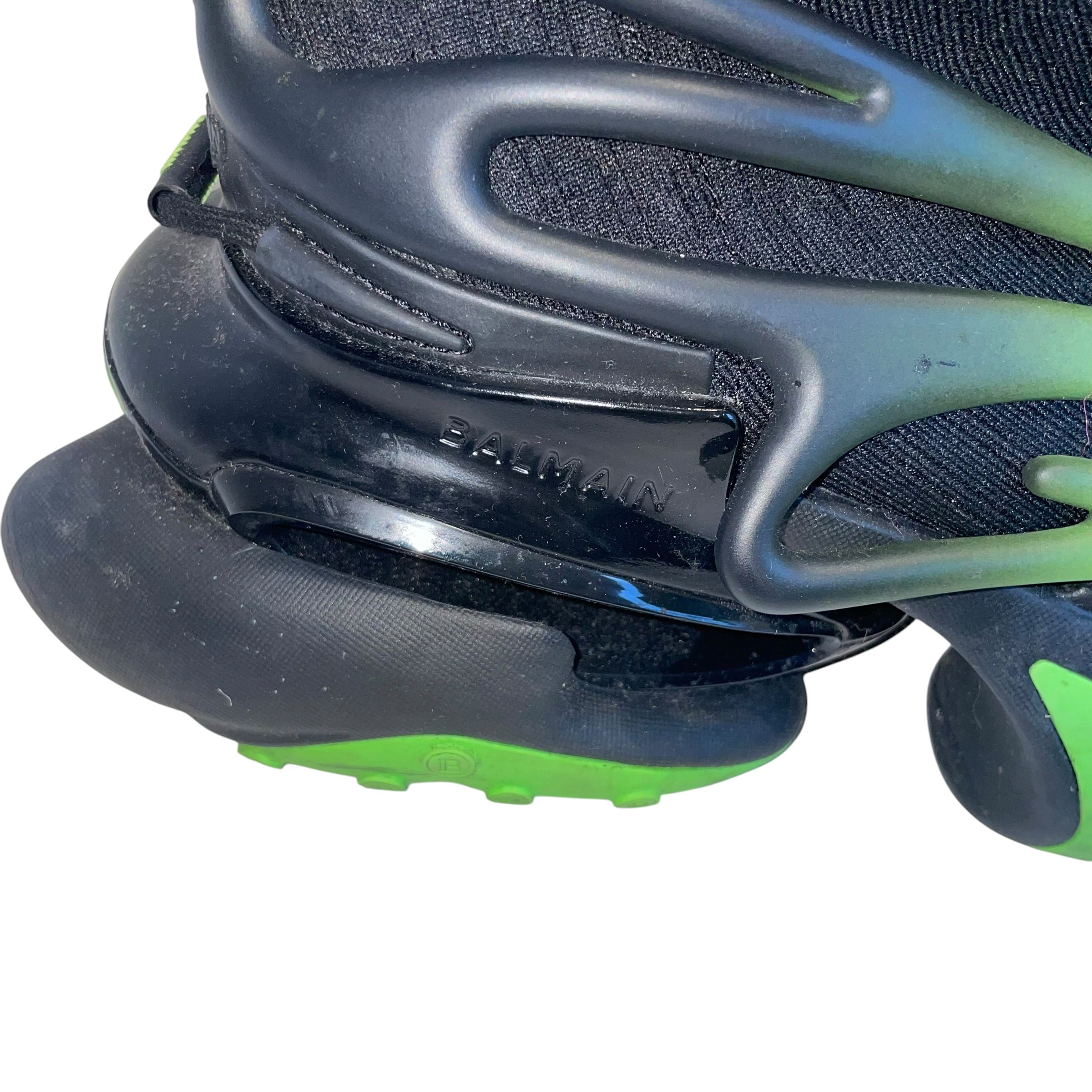 BALMAIN/Hi-Sneakers/US 10/Cotton/BLK/neon grn/high sock view 9