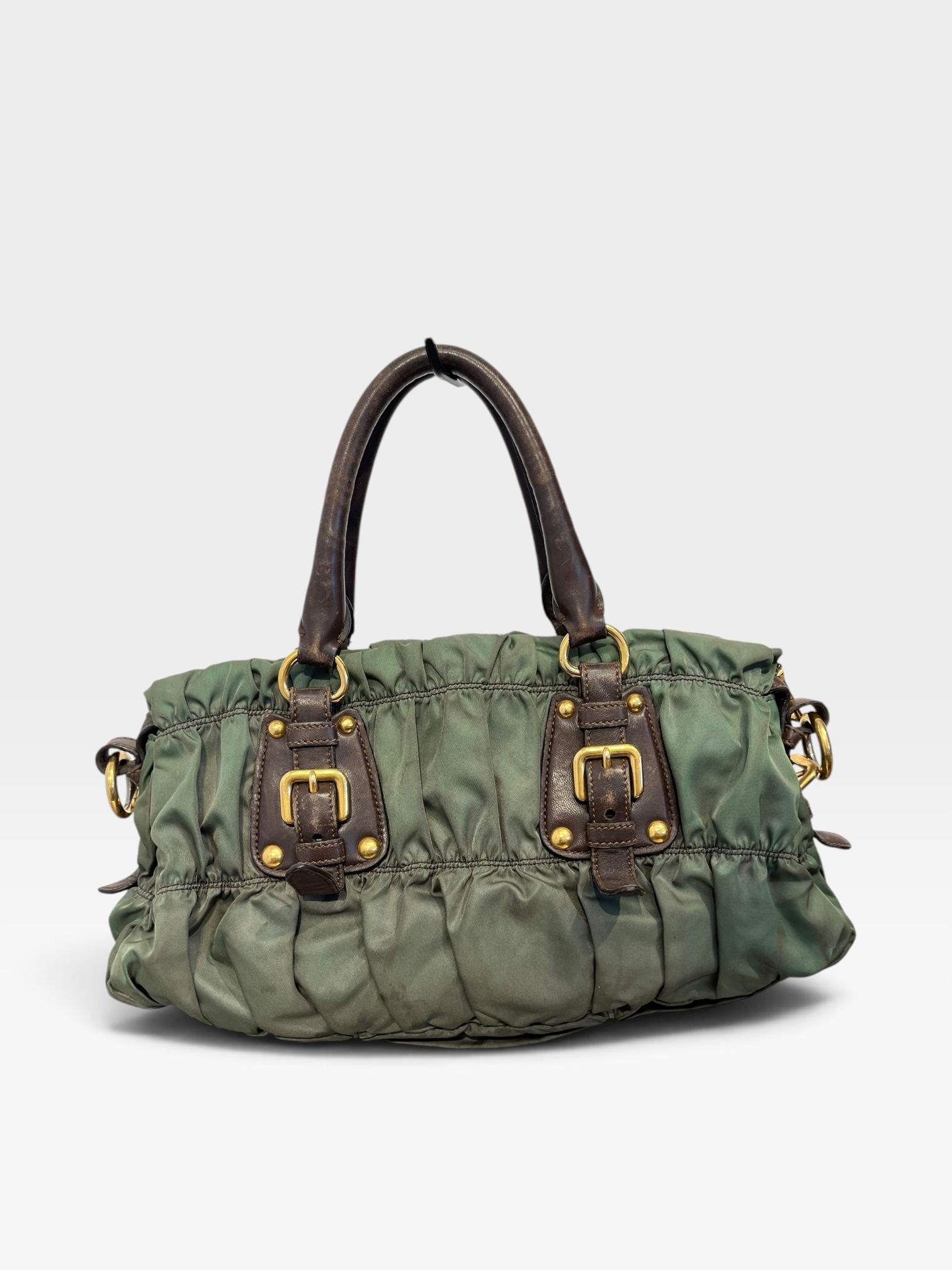 PRADA/Bag/Nylon/GRN/ruched satchel view 2