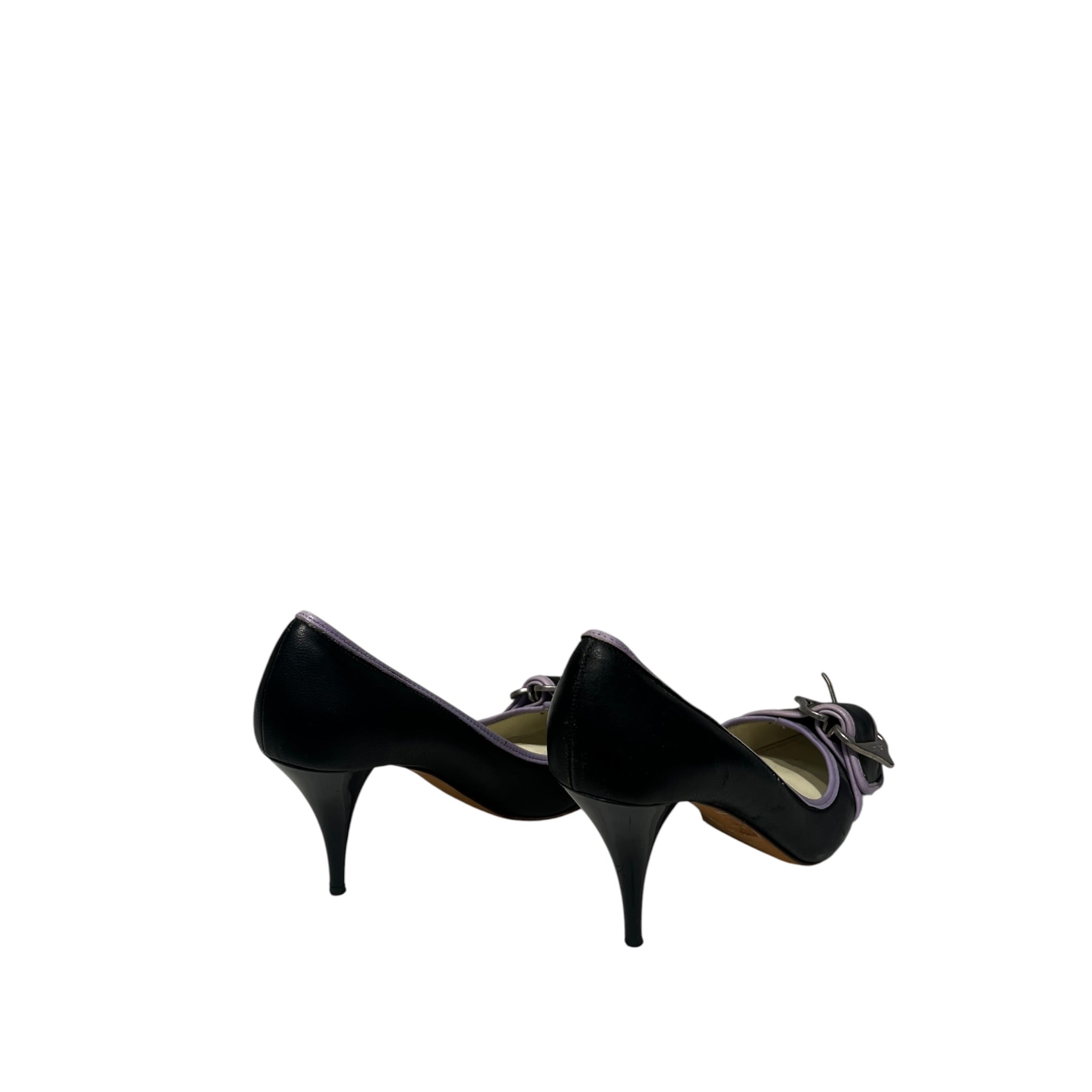 VERSUS VERSACE/Heels/EU 39/Border/Leather/BLK/Buckle/Purple border view 5
