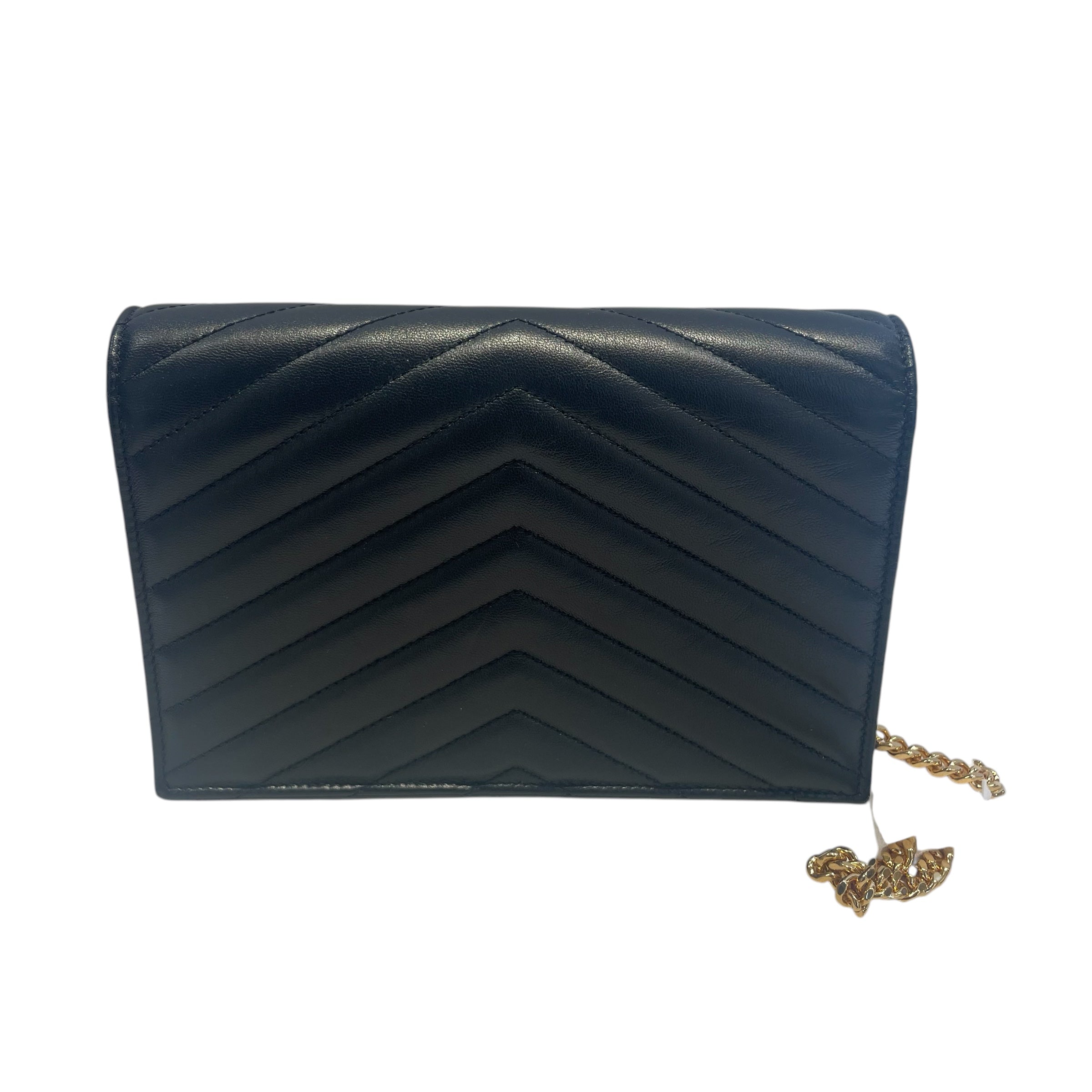 SAINT LAURENT/Hand Bag/Leather/BLK/GOLD YSL W ENVELOPE MINI view 2