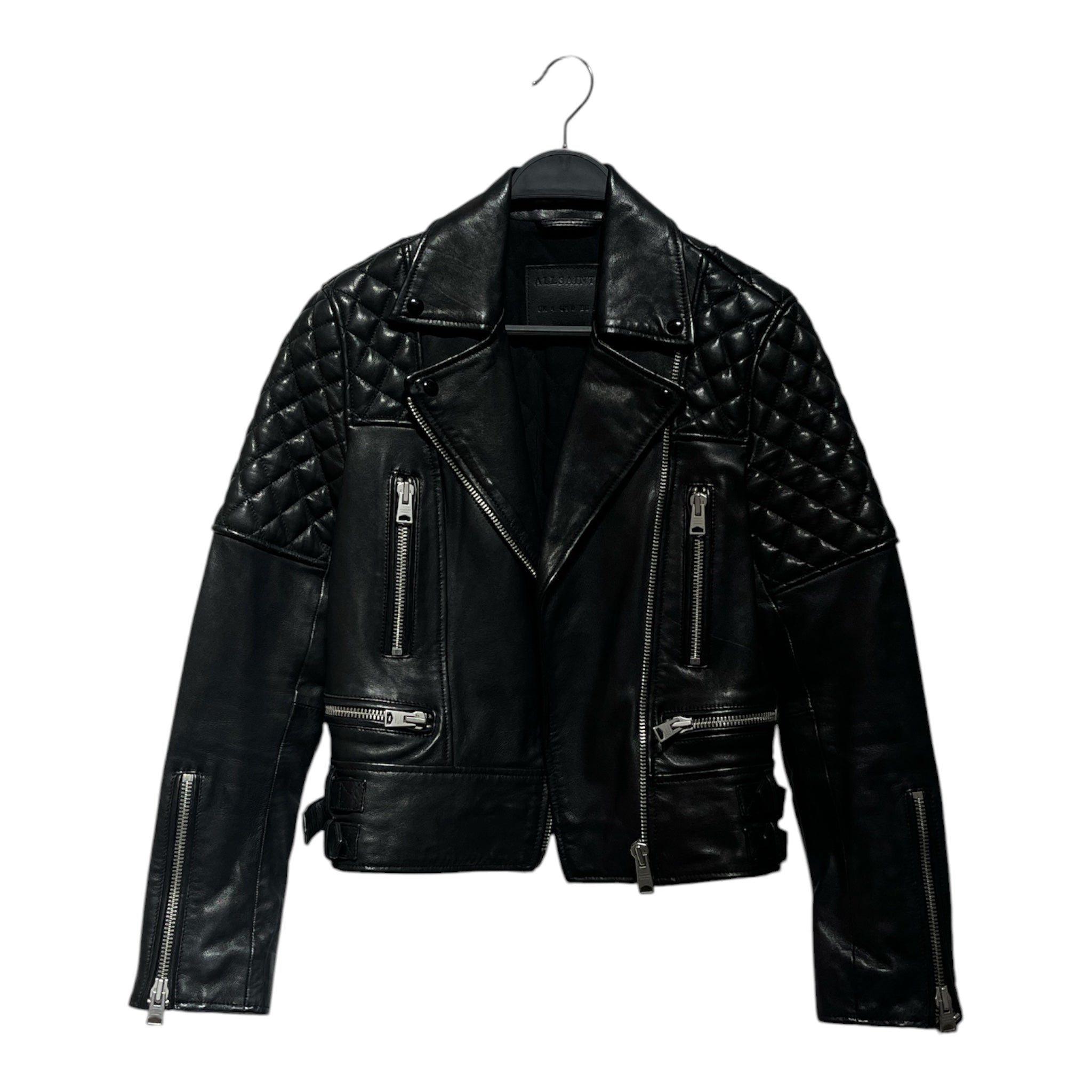 ALLSAINTS/Leather Jkt/0/Leather/BLK/ Quilted Shoulders Moto view 1