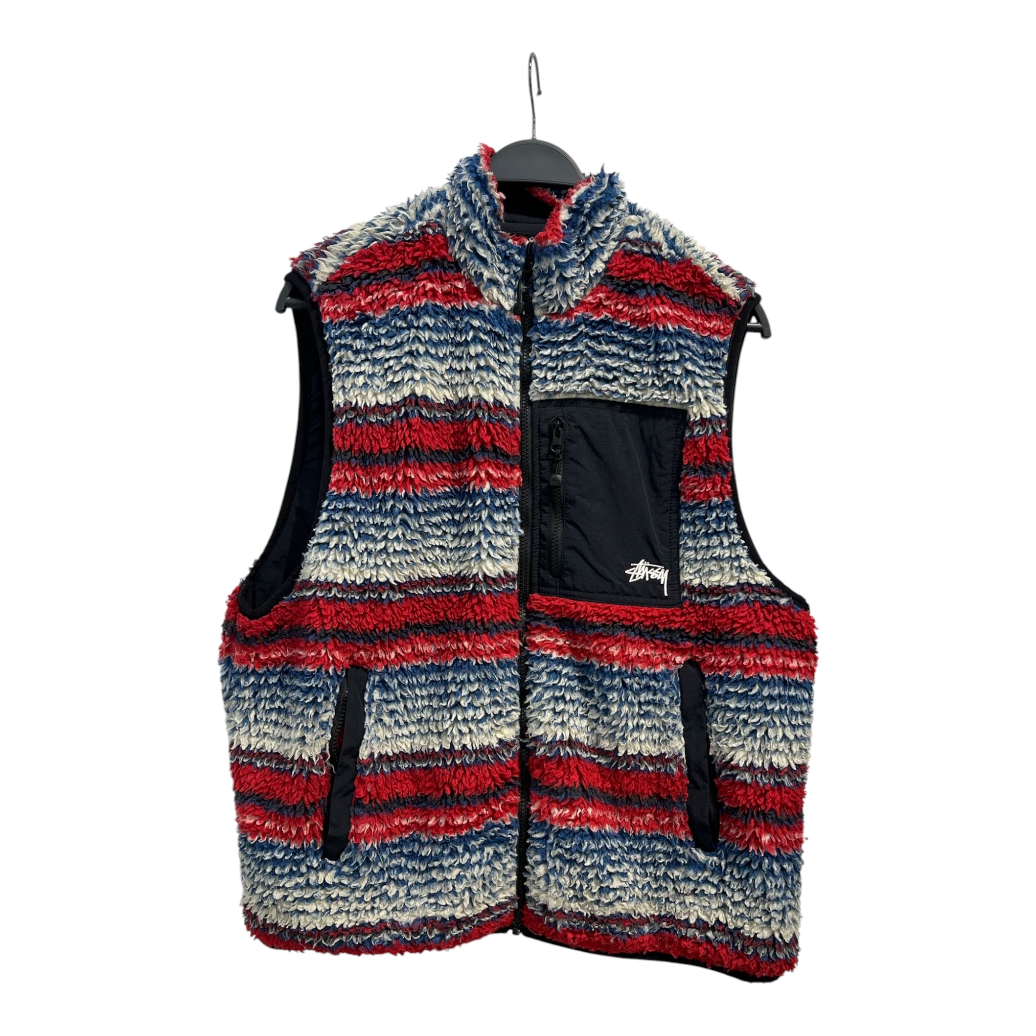 STUSSY/Fleece Vest/L/Stripe/Cotton/BLU/FLEECE VEST SHERPA view 1