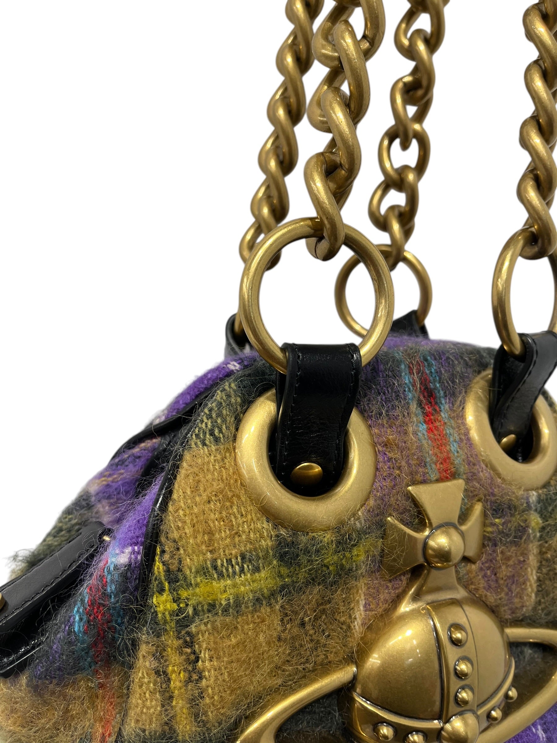 Vivienne Westwood/Bag/Plaid/Wool/GLD/PURPLE LARGE ORB CHAIN STRAP view 6