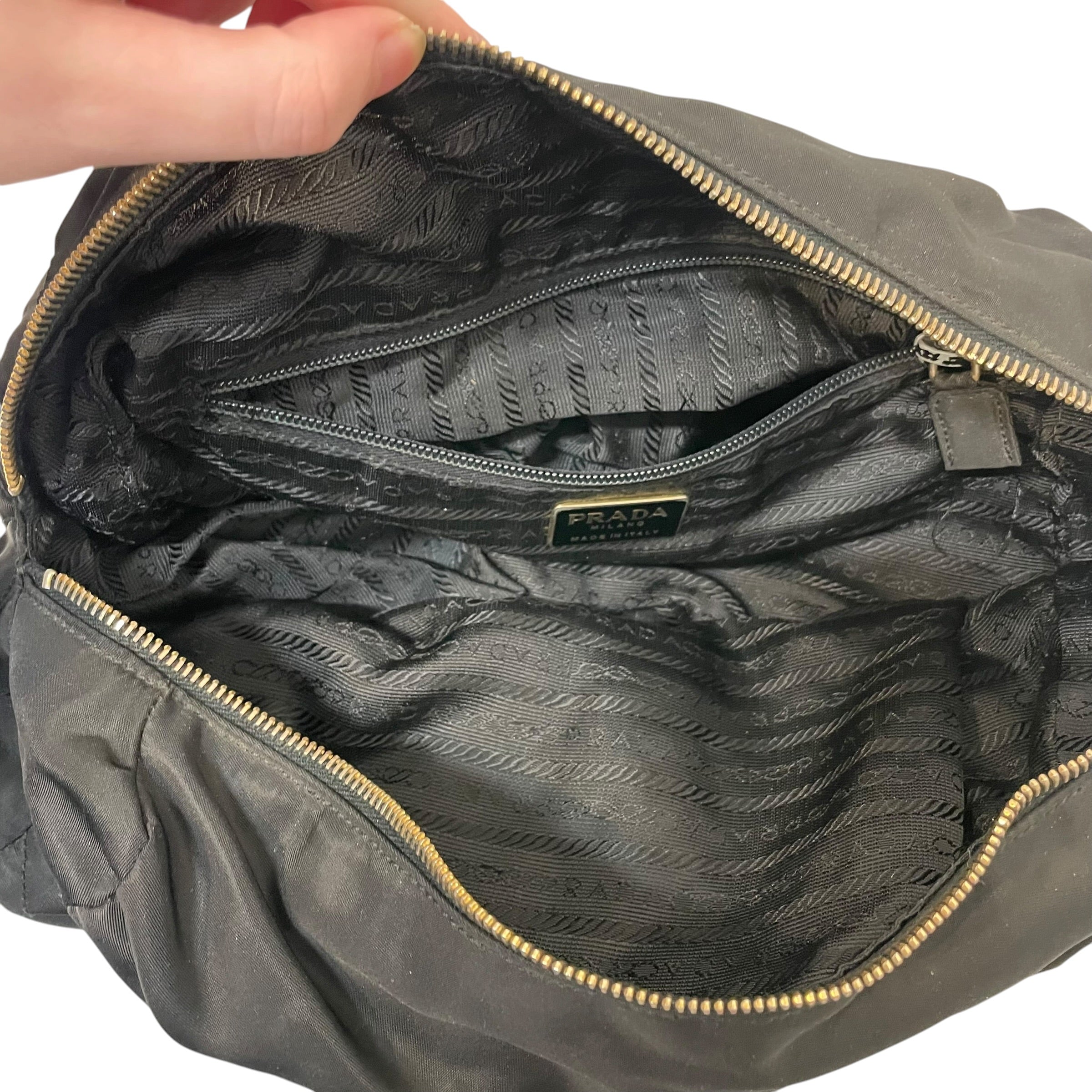 PRADA/Pouch/Nylon/BLK/tessuto quilted chain view 4