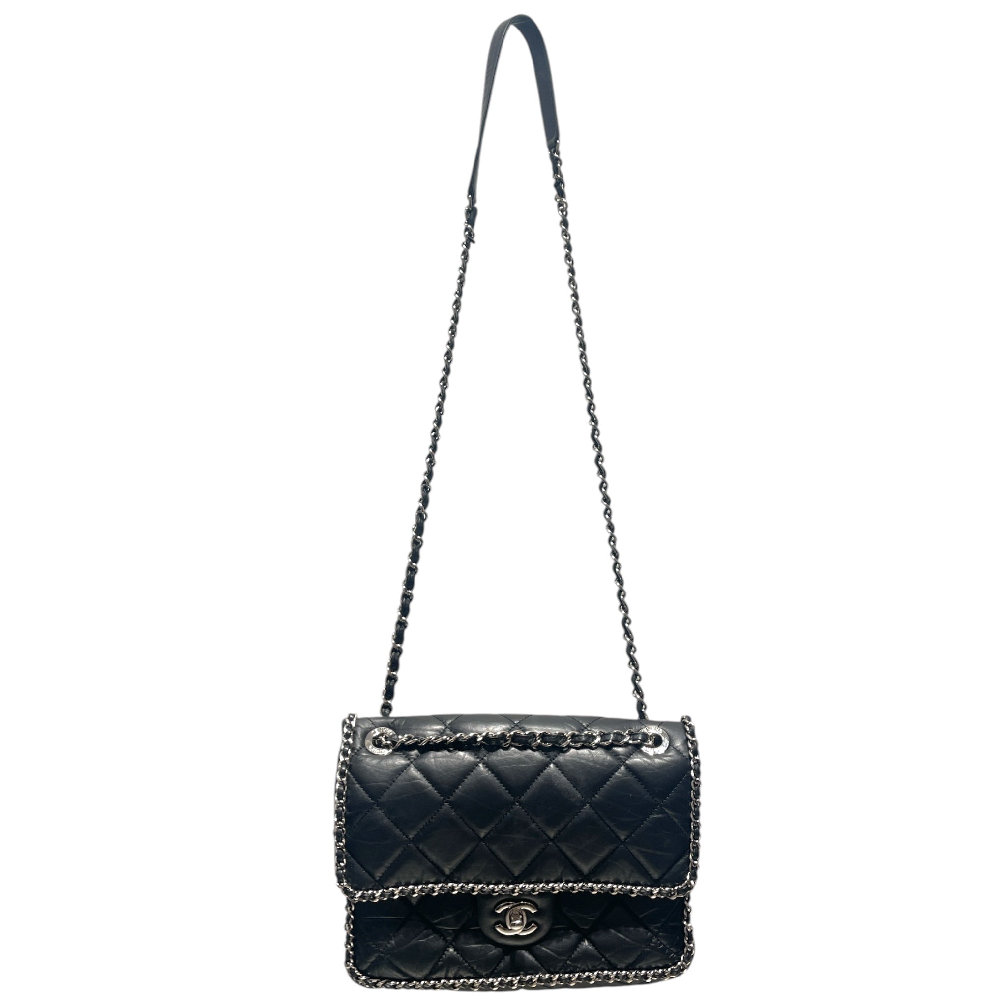 CHANEL/Hand Bag/Leather/BLK/Chain Around Flap Bag view 1