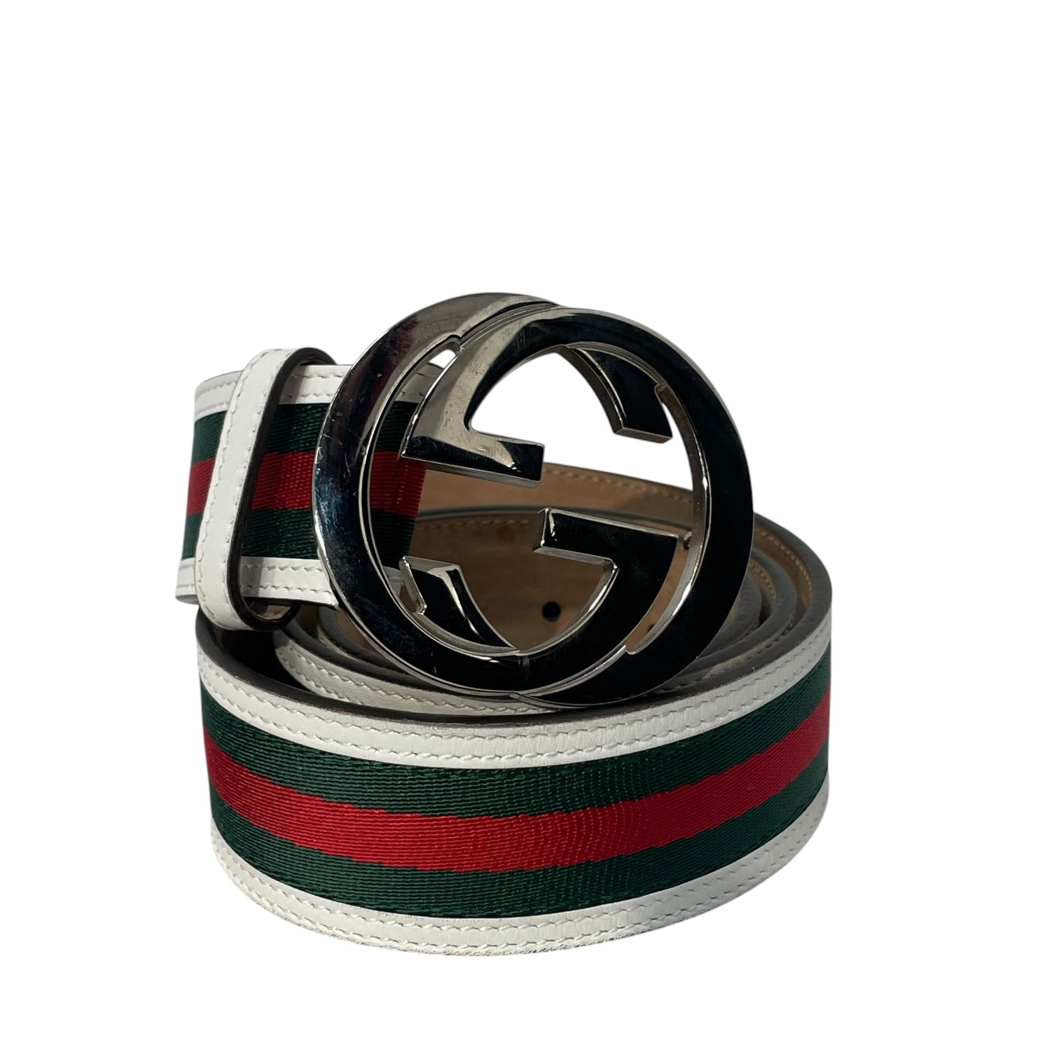 GUCCI/Belt/Leather/WHT/M's/INTERLOCKING G RED GREEN LINE view 1
