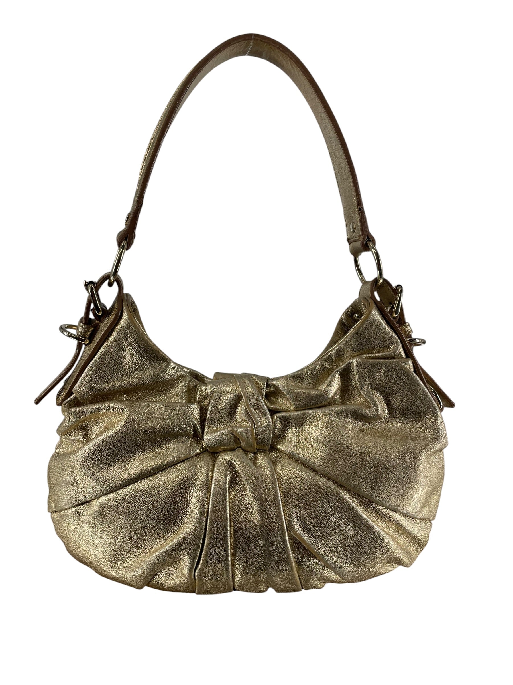 YVES SAINT LAURENT/Hand Bag/Leather/GLD/GOLD PLEATED SHOULDER BAG view 1