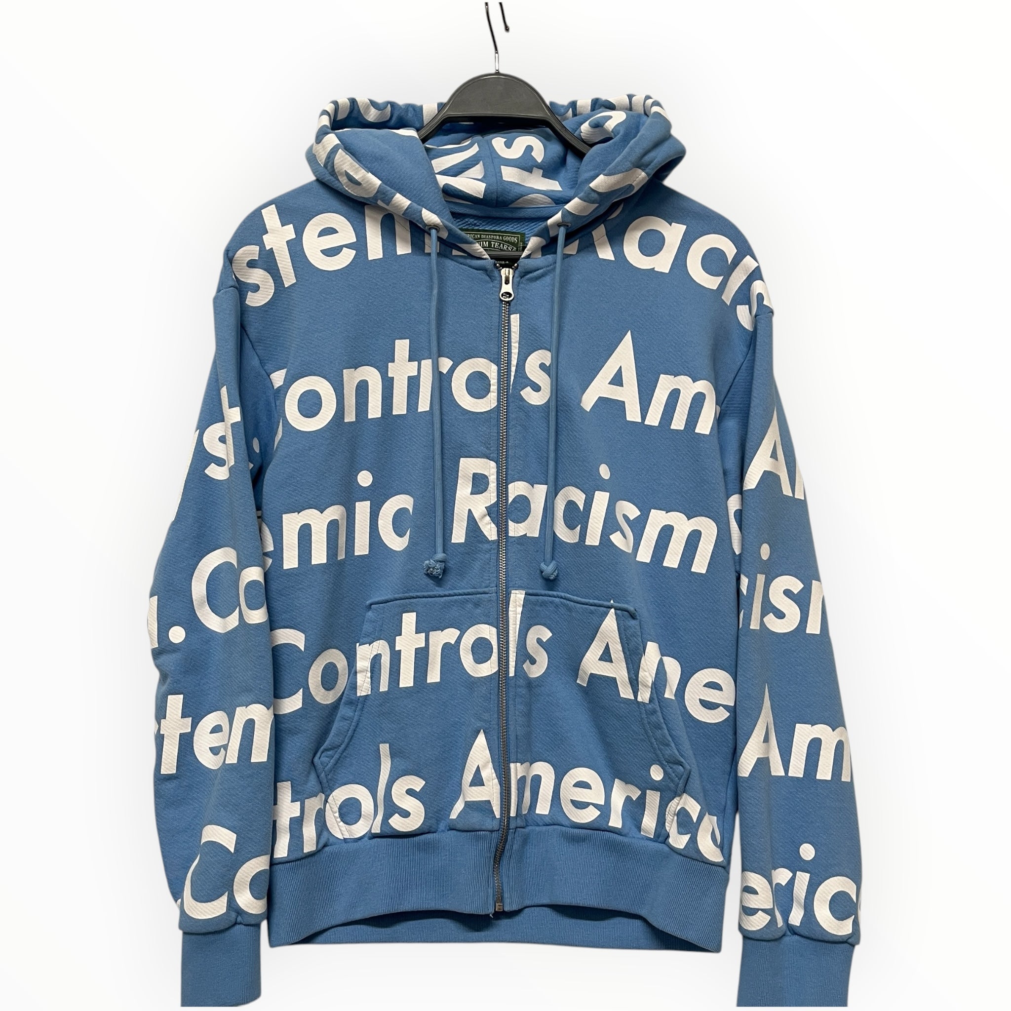 DENIM TEARS/Zip Up Hoodie/M/All Over Print/Cotton/BLU/SYSTEMIC RACISM ZIP UP view 1