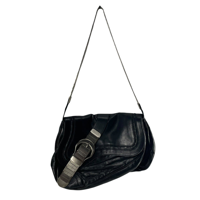 Christian Dior/Cross Body Bag/Leather/BLK/SADDLE BAG / METAL STRAP