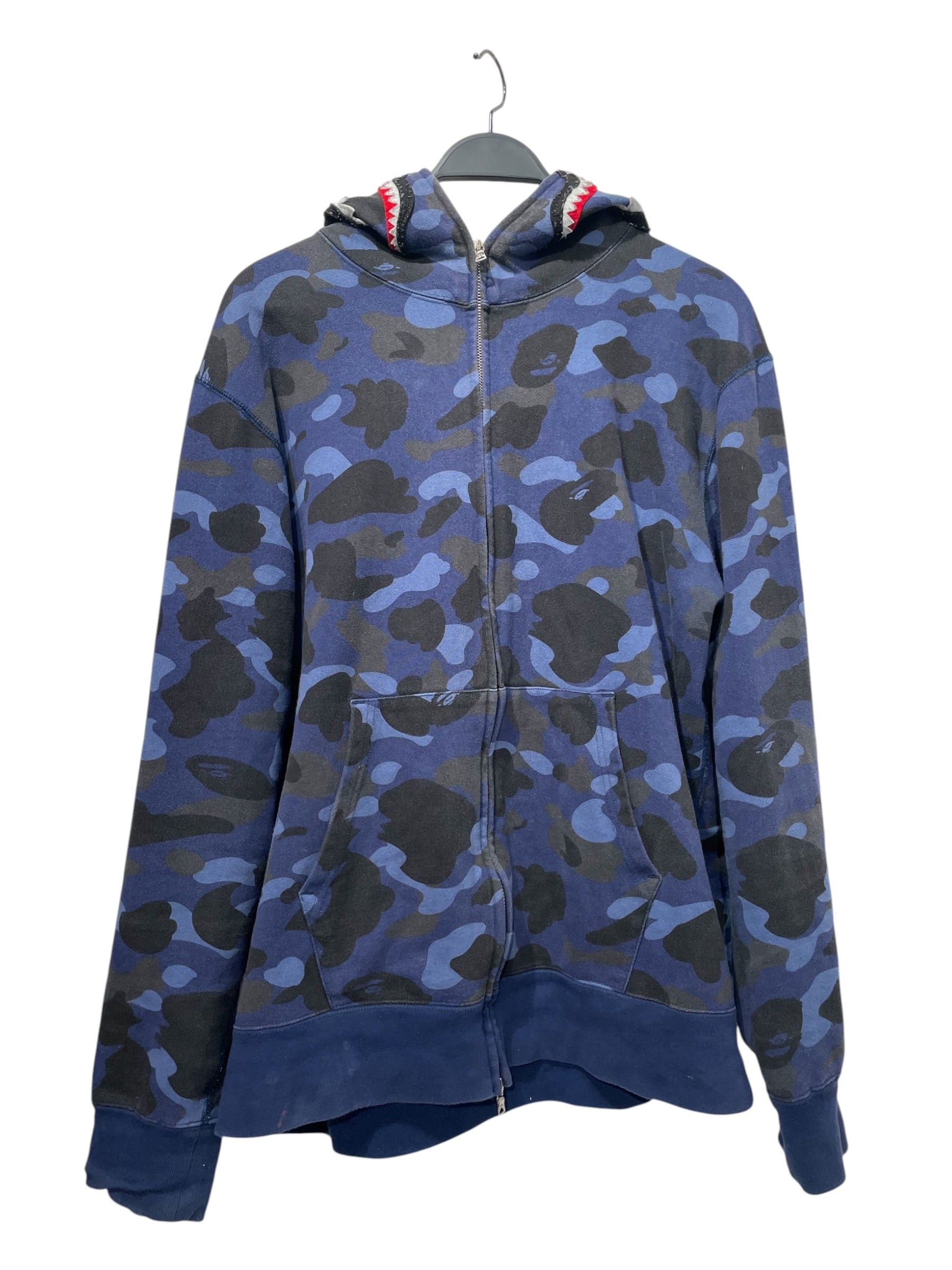 A BATHING APE/Zip Up Hoodie/XXL/Camouflage/Cotton/NVY/BAPE Full Zip Camo Shark Hood view 1