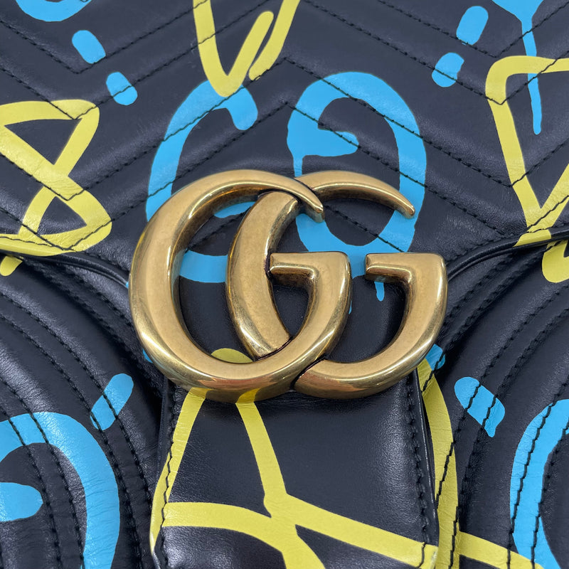 GUCCI/Hand Bag/All Over Print/Leather/BLK/MARMONT DRAWING LOGO