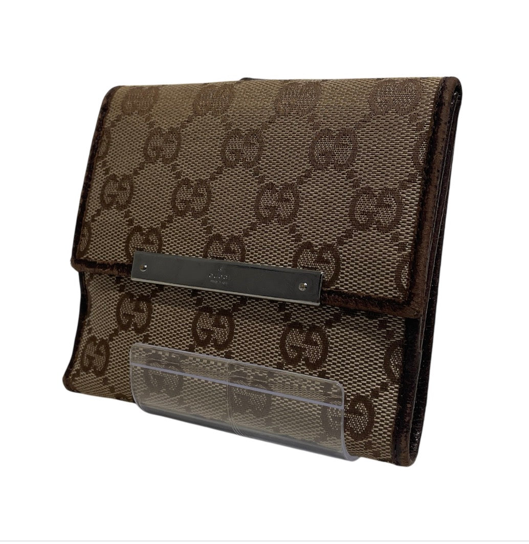 GUCCI/Bifold Wallet/Monogram/Cotton/BEG/SILVER HRDWR BROWN CONTRAST view 1