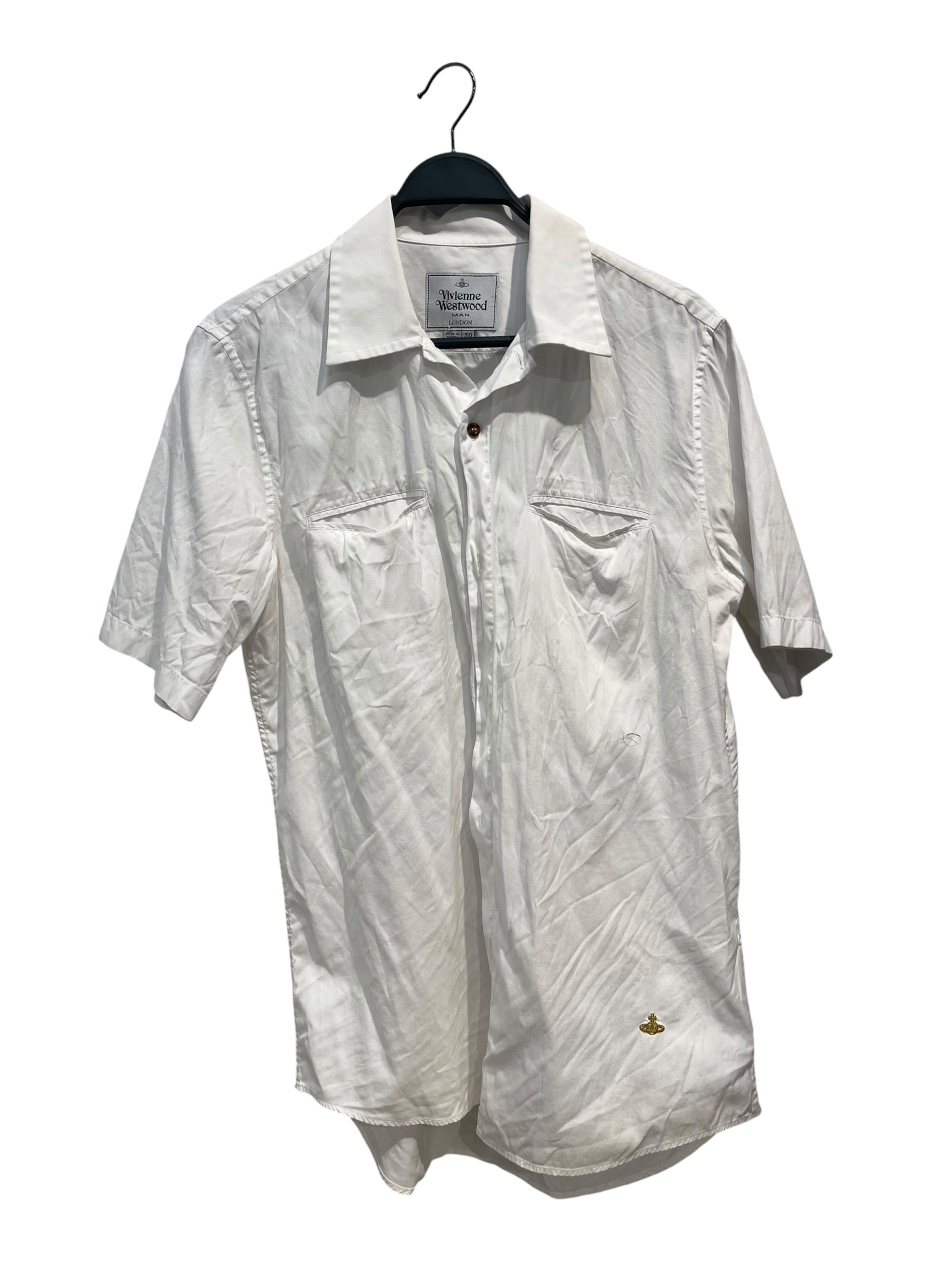 Vivienne Westwood MAN/SS Shirt/50/Cotton/WHT/gold orb logo bottom view 1